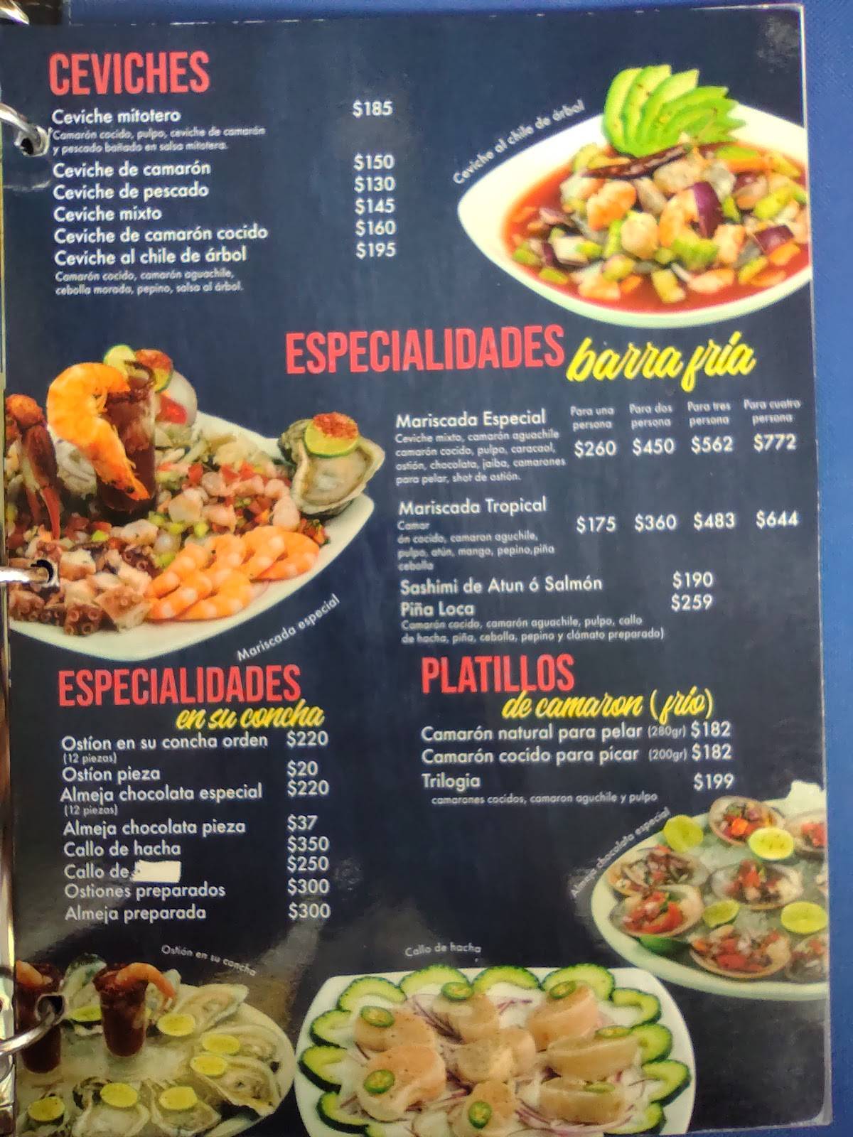 Carta del restaurante El Camarón Guasaveño Querétaro Santiago del