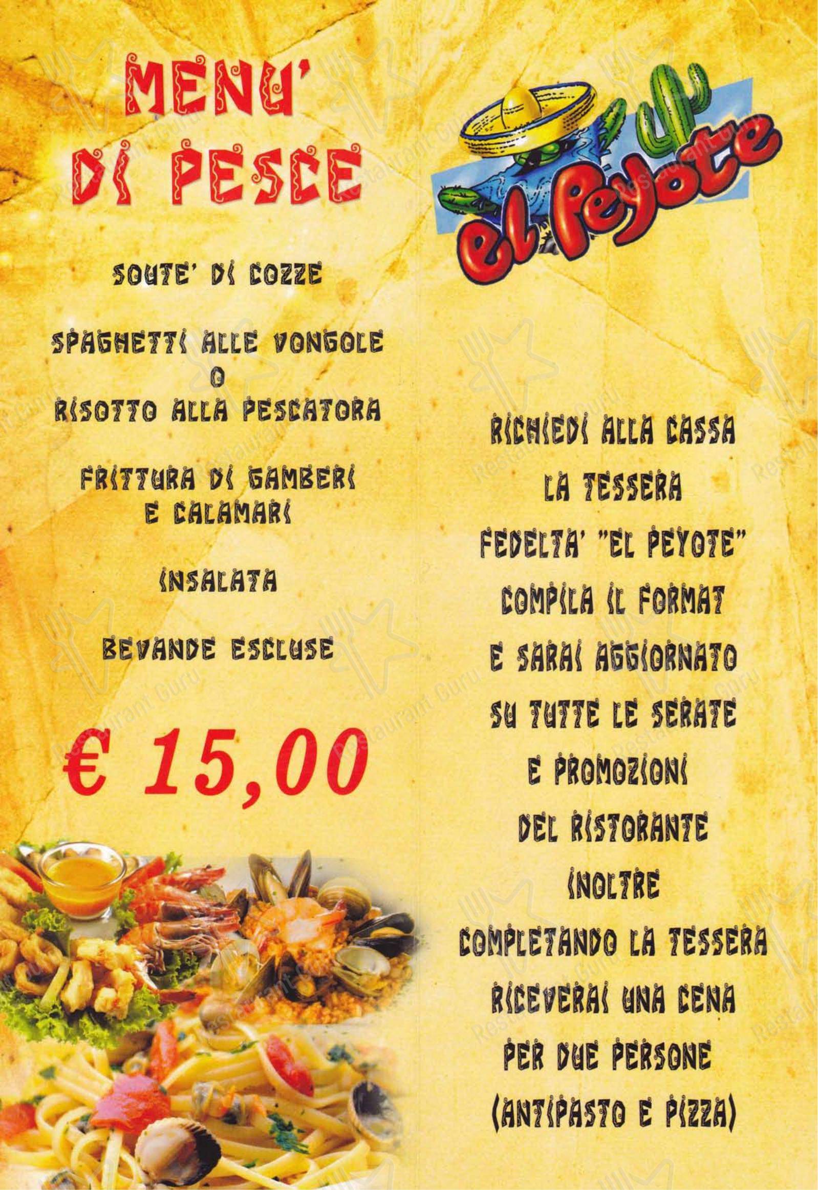 Menu per El Mosquito in Nettuno