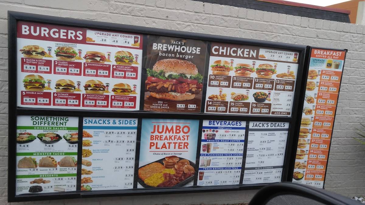 Menu at Jack in the Box fast food, El Paso, Dyer St