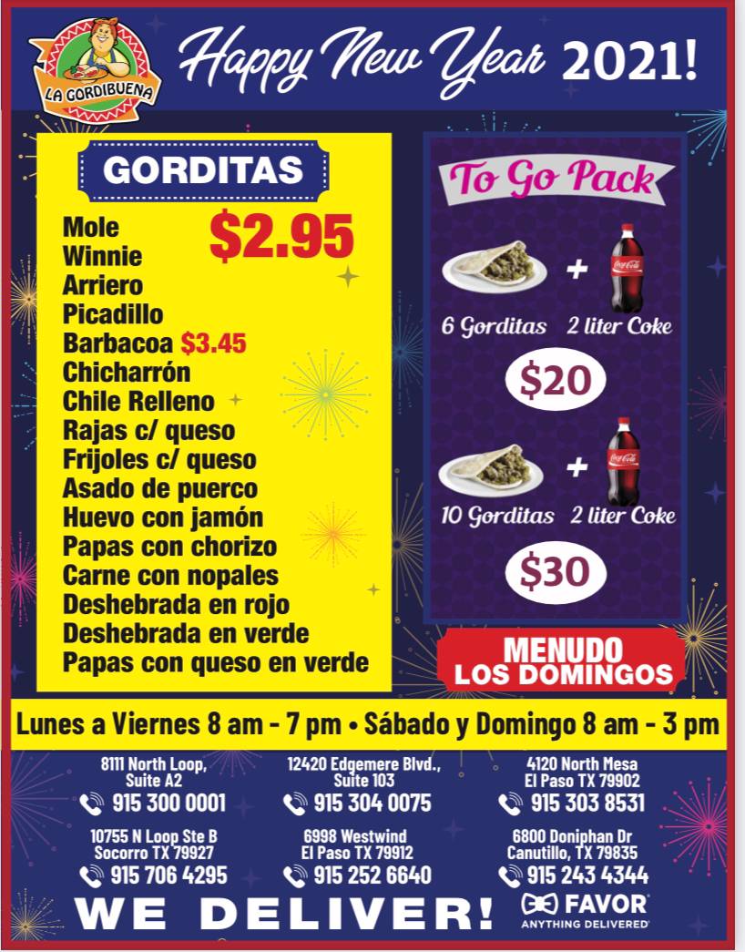 Menu at La Gordibuena North Loop restaurant, El Paso, N Loop Dr # A2