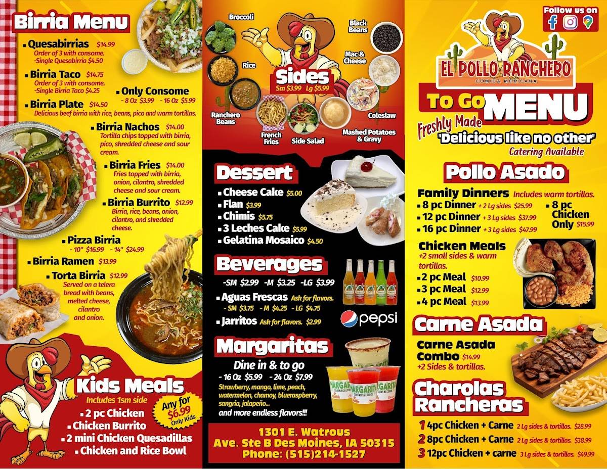 Menu at El Pollo Ranchero restaurant, West Des Moines