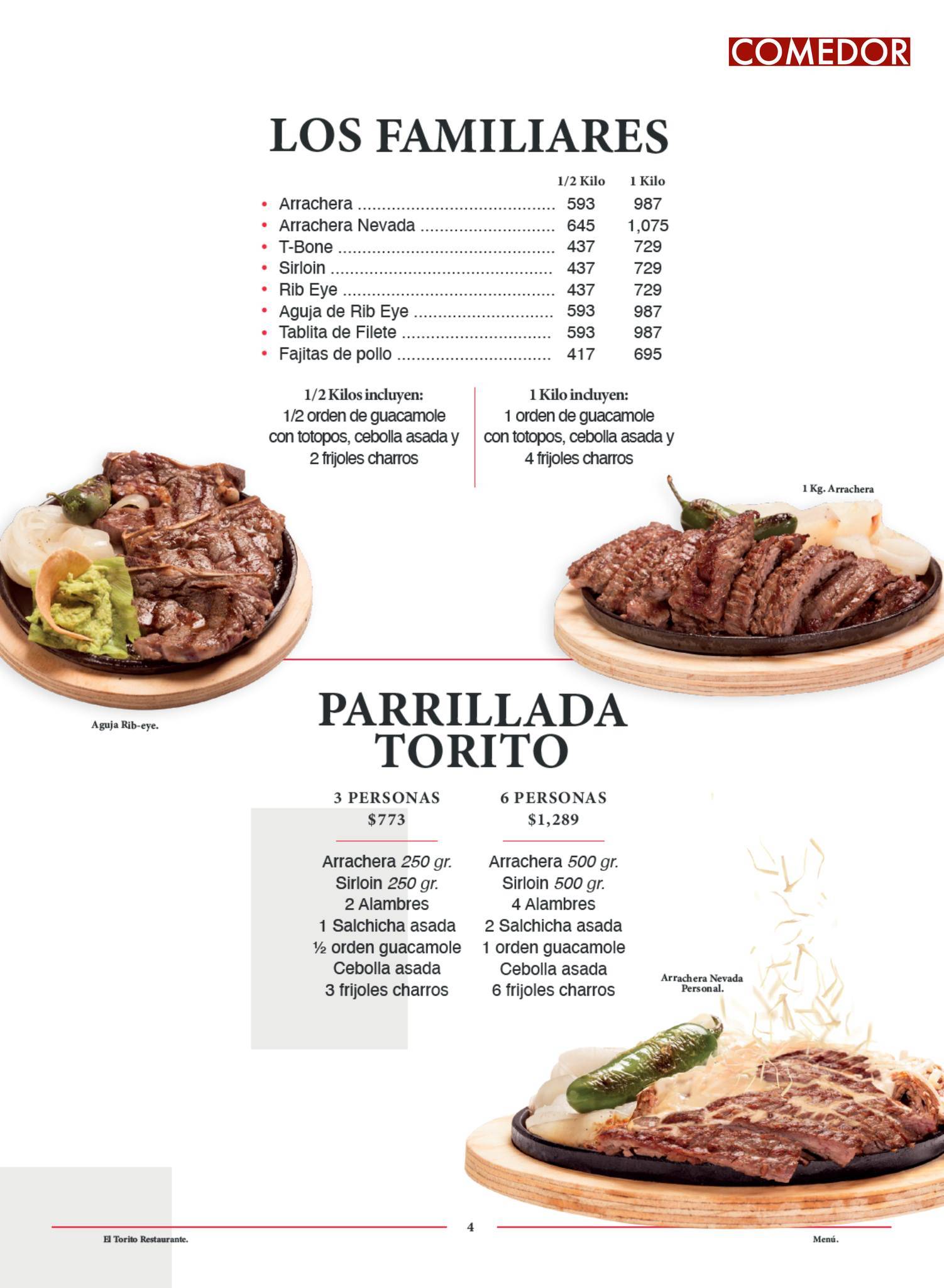 Carta de El Torito Restaurante, Monterrey, Av. Gonzalitos 3101