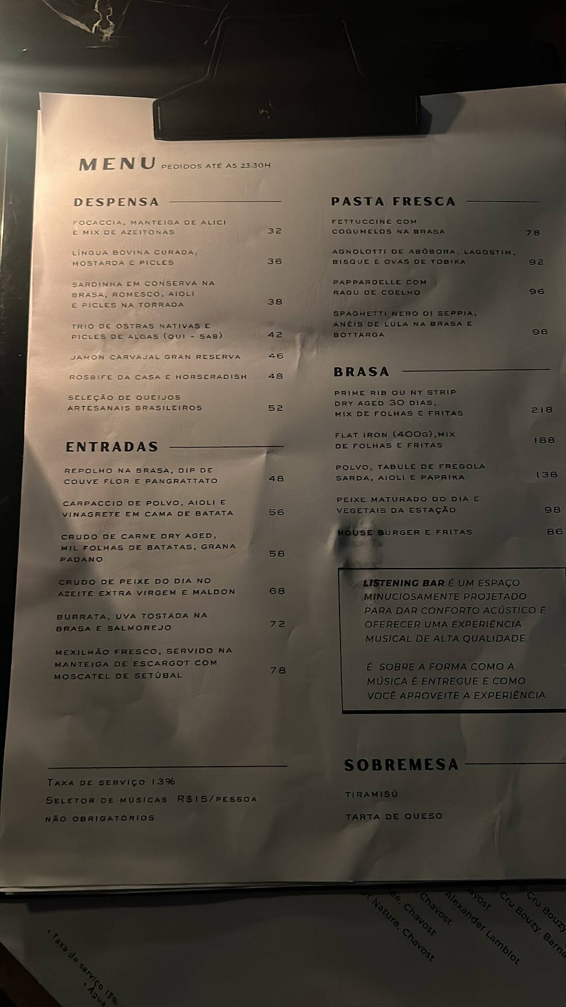 Elevado Conselheiro cardápio