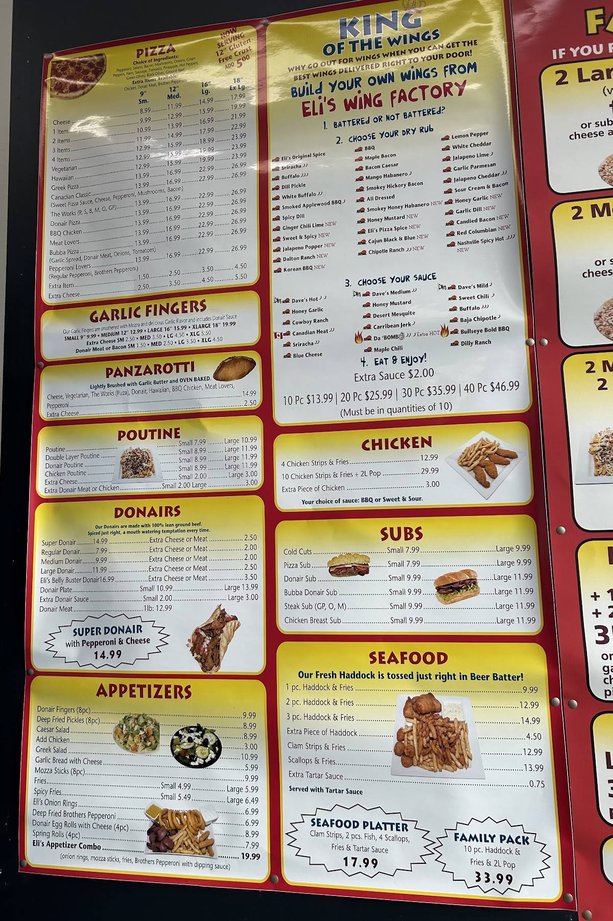 Menu at Eli's Pizzeria, Dartmouth