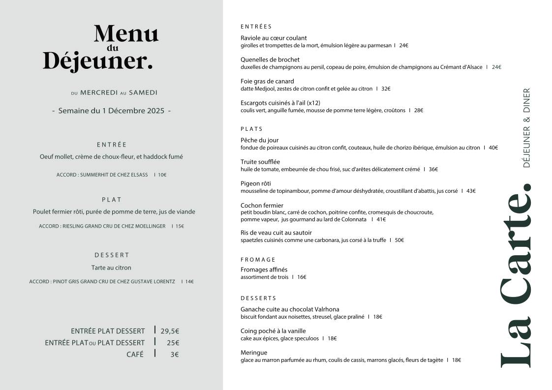 Menu de Elsass - Le Restaurant.