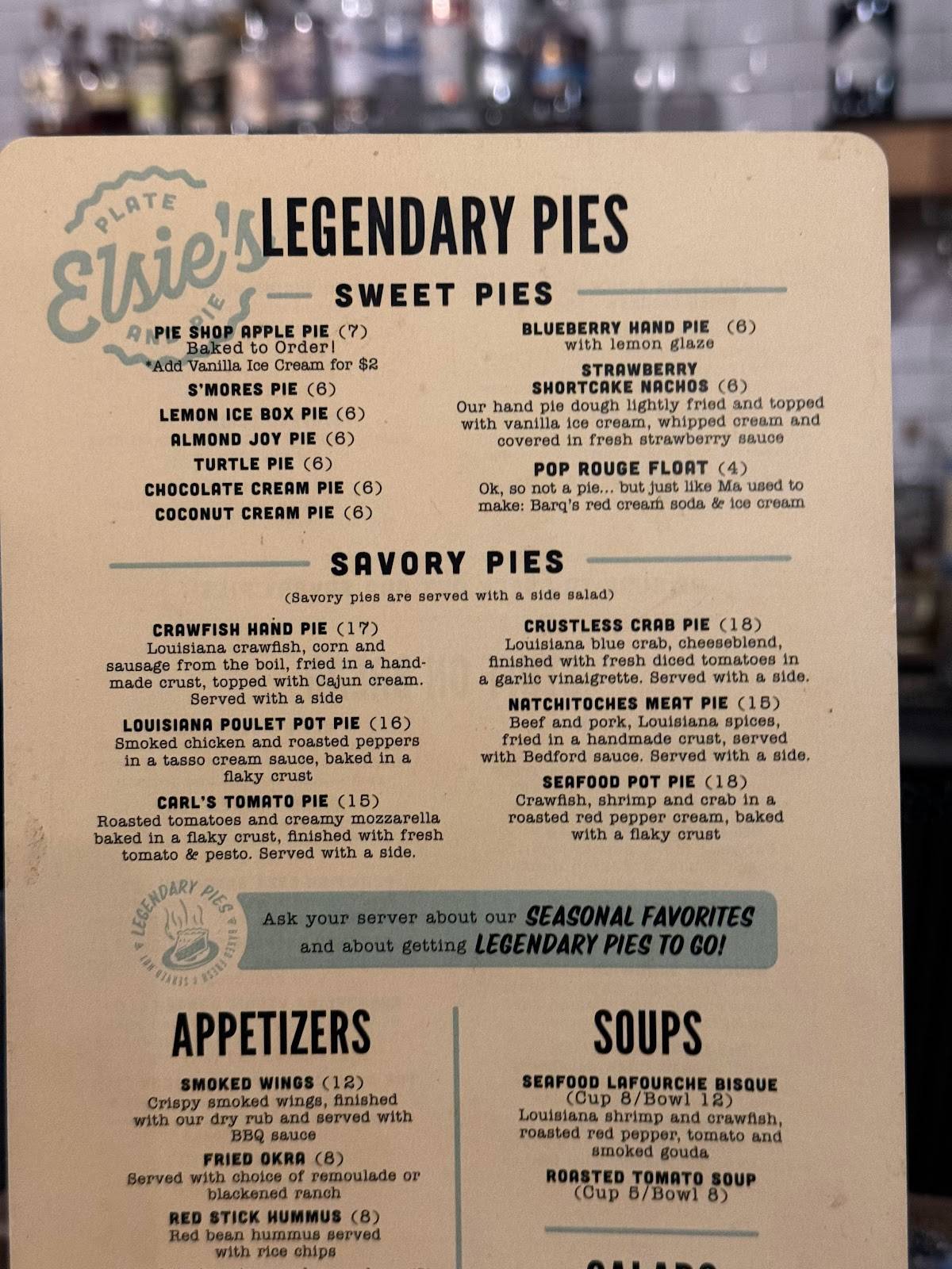 Menu at Elsie's Plate & Pie desserts, Baton Rouge