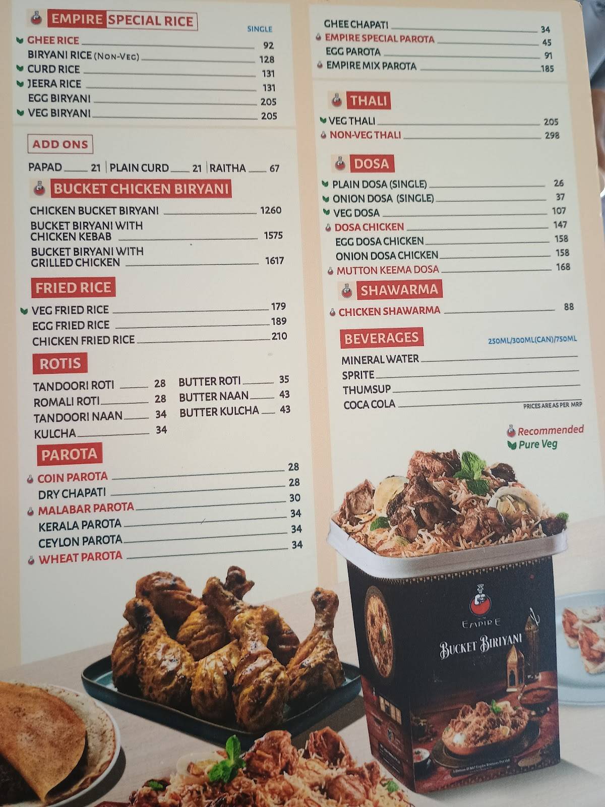 Empire Restaurant menu