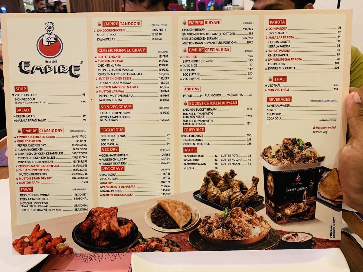 Empire Restaurant menu