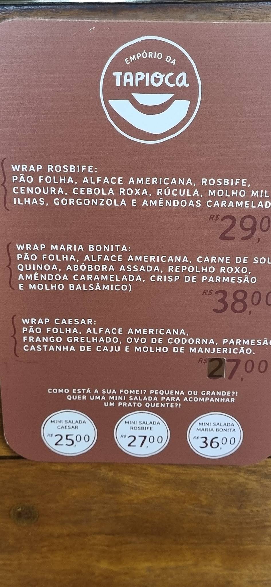 Empório da Tapioca cardápio