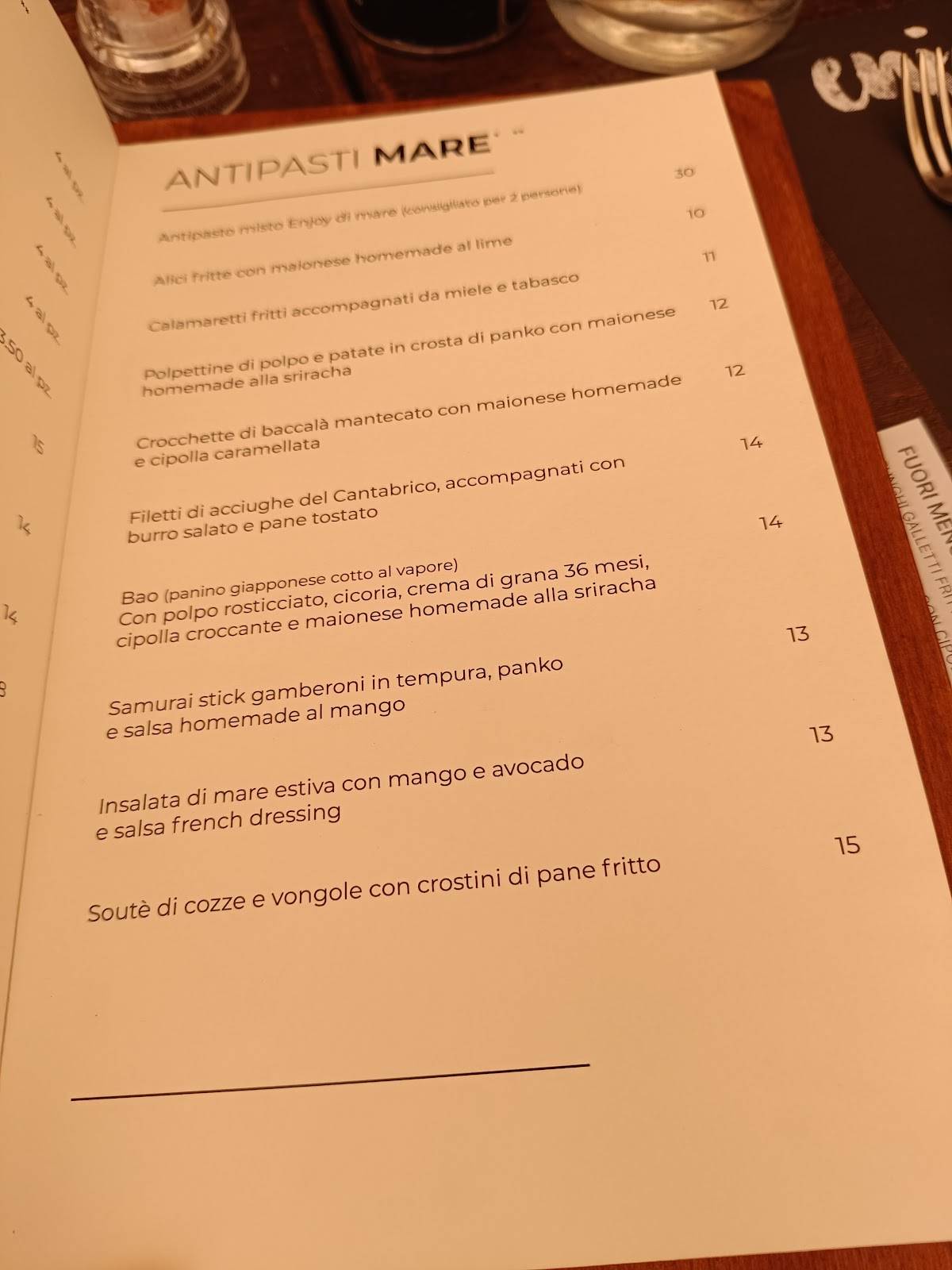 Menu di Enjoy Bracciano 