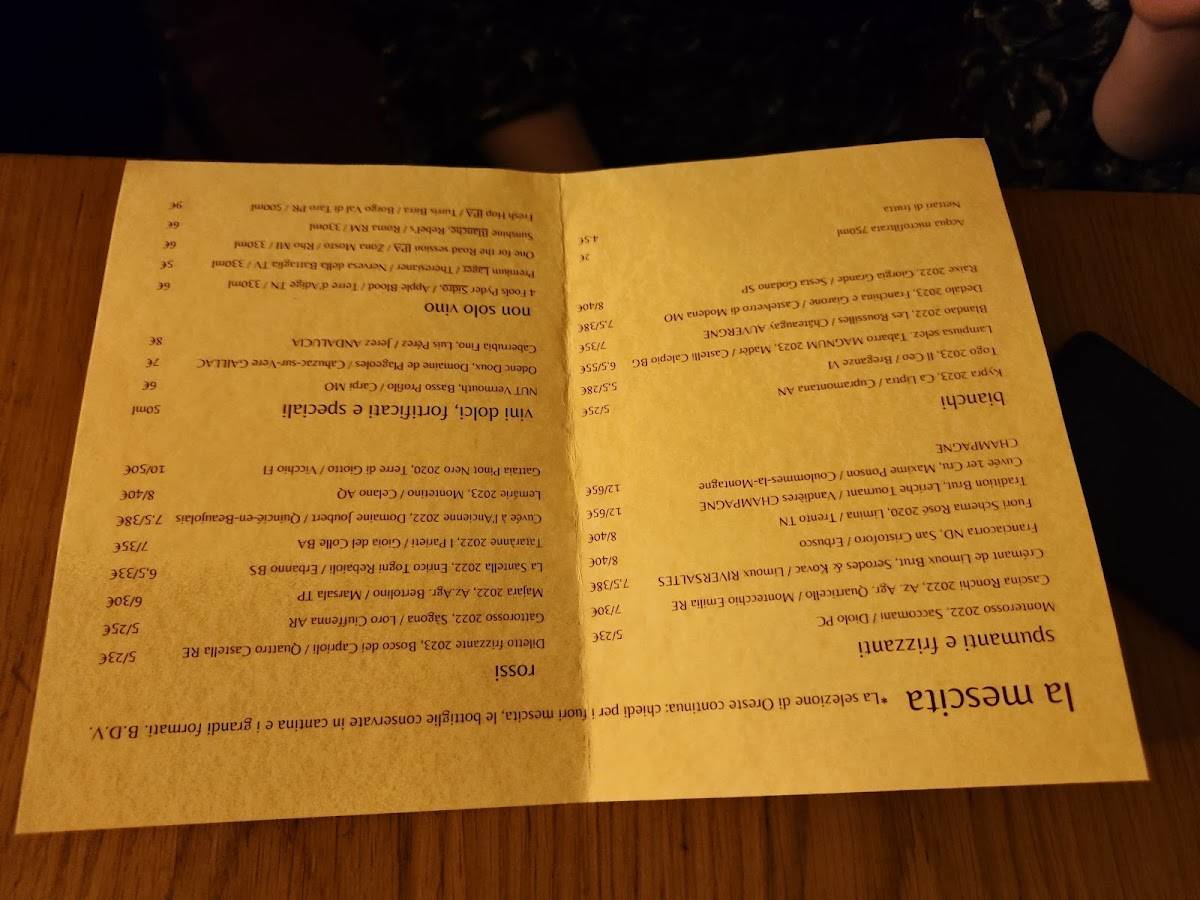 Menu di Enoteca Tabarro 