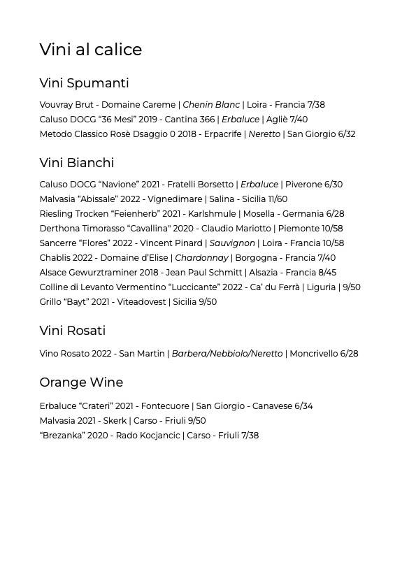 Menu di Enoteca Vineta 
