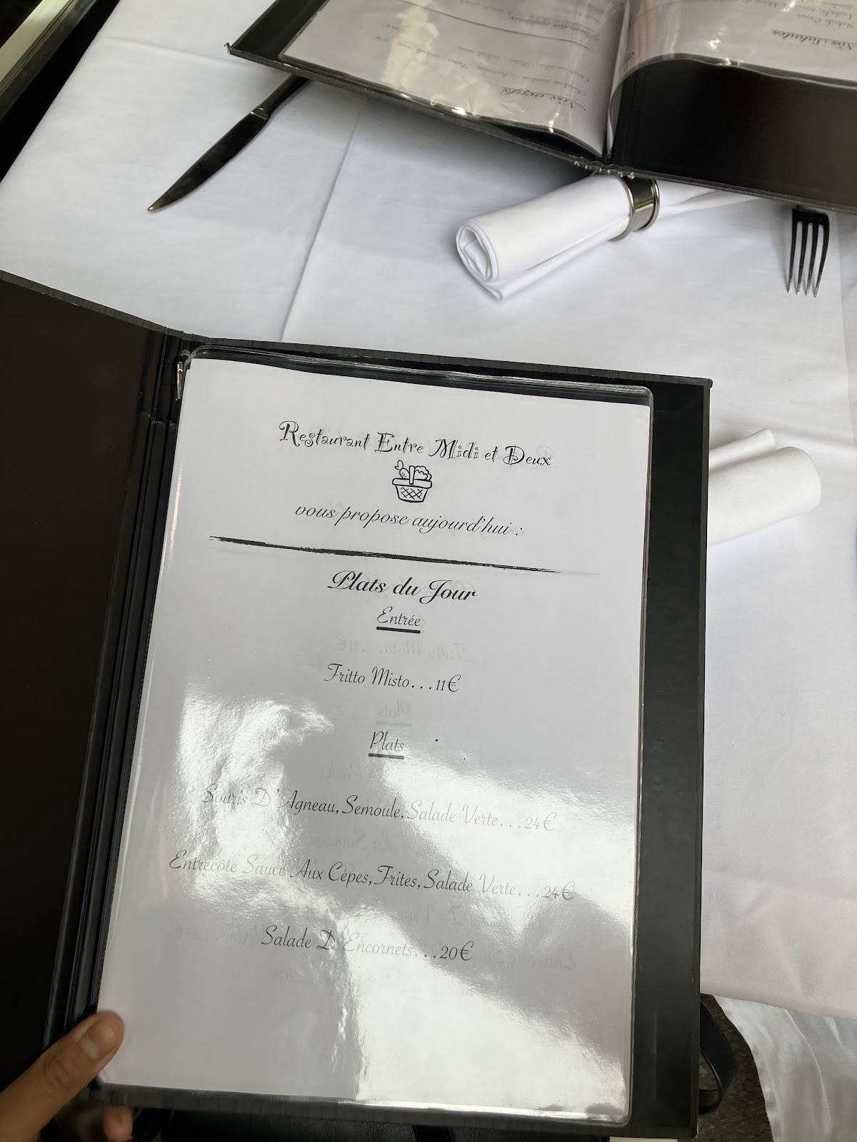 Menu de Entre midi et deux