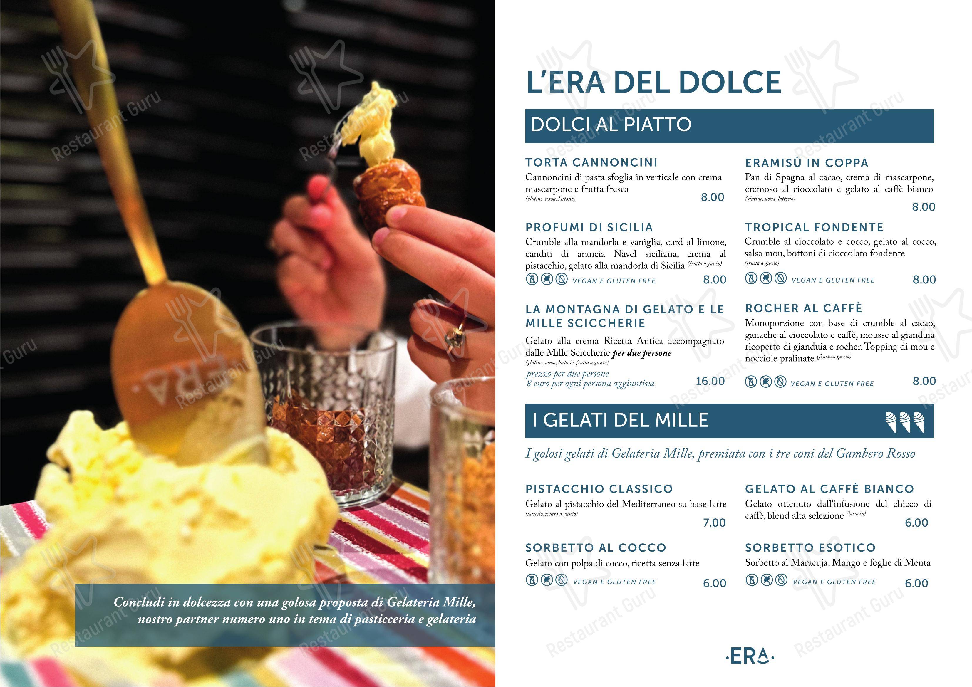 Menu bar per Era Pizza ristorante