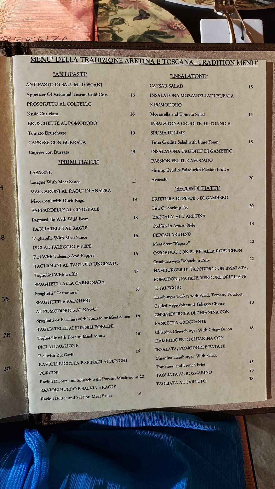 Menu di Essenza Dario e Anna - dal 1964 