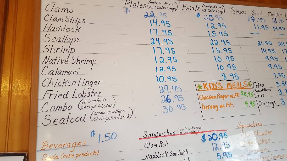 Menu at Essex Seafood restaurant, Essex