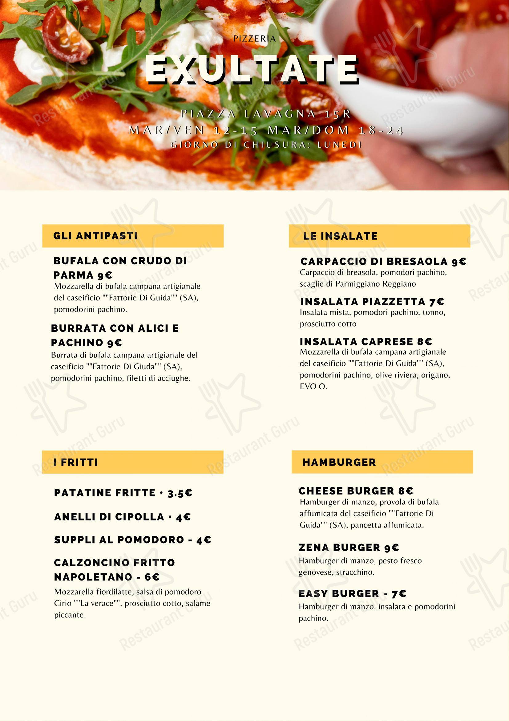 Menu per Exultate ristorante