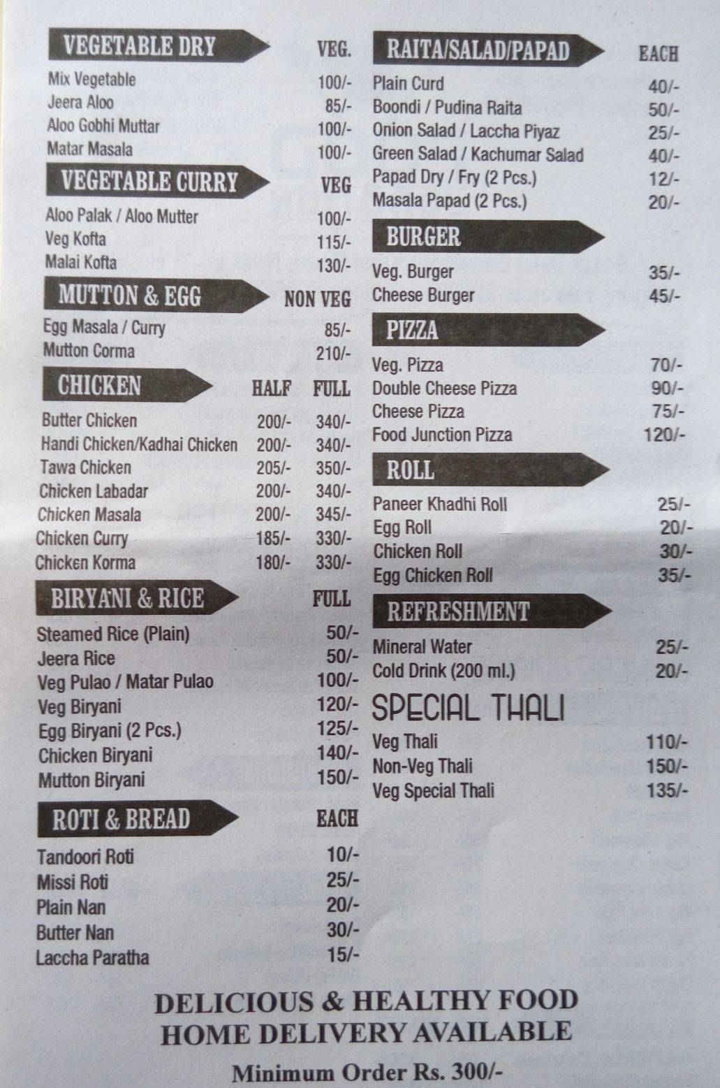 FOOD Junction menu