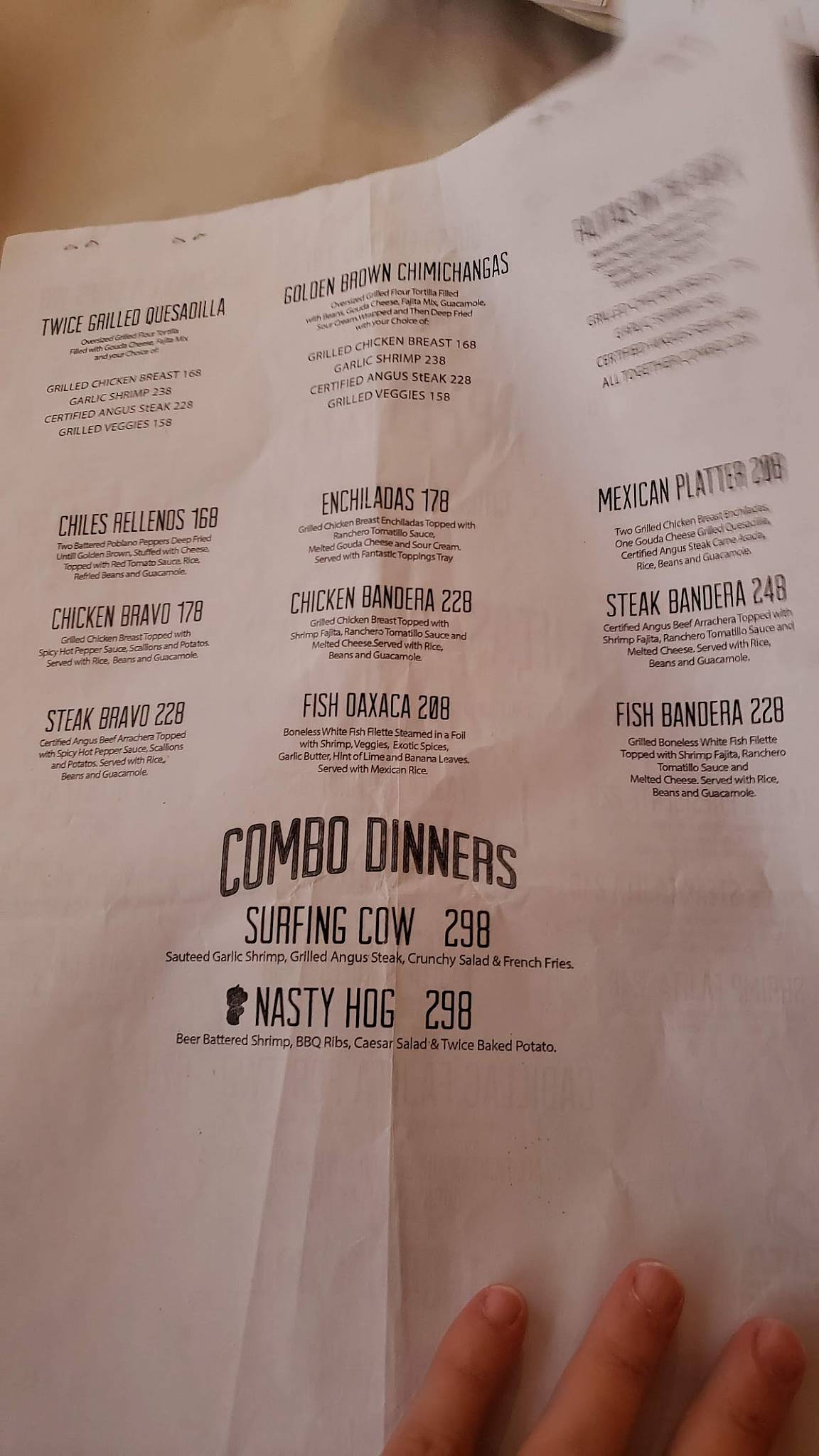 Menu at Fajita Repúblic restaurant, Nuevo Vallarta, Blvd. Nuevo