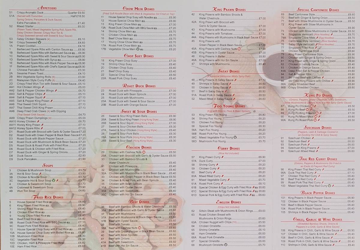 Menu at Wing Cheung House fast food, Falmouth