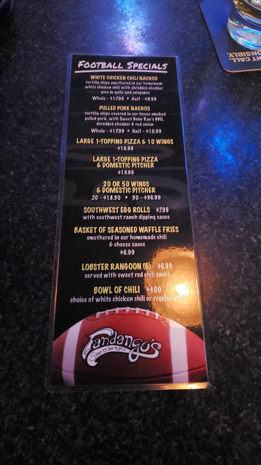 Menu at Fandango's Sports Bar & Grill, Valley Park