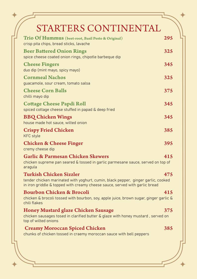 Farmhouse Garden Restaurant / Residency menu