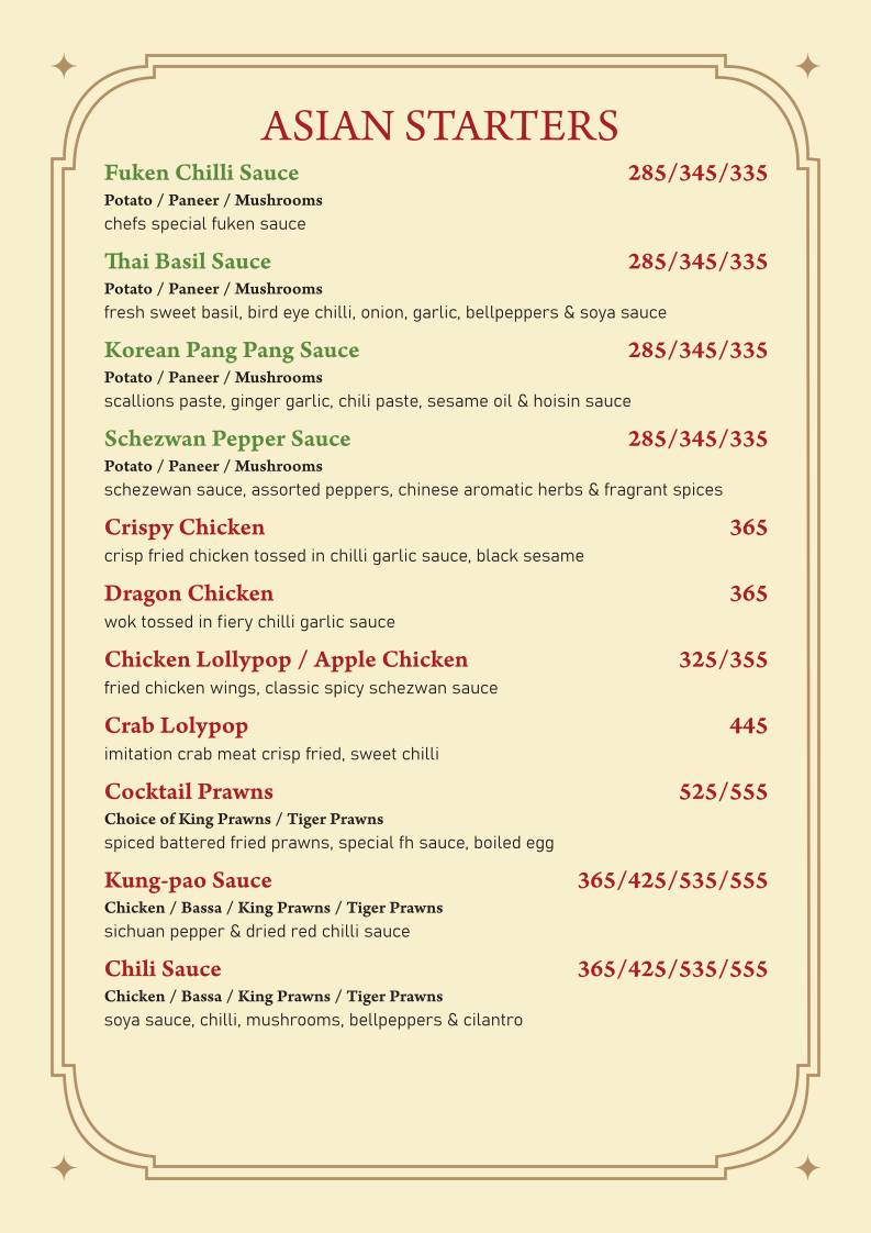 Farmhouse Garden Restaurant / Residency menu
