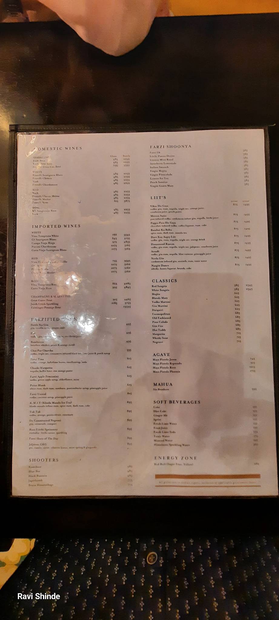 Farzi Cafe menu