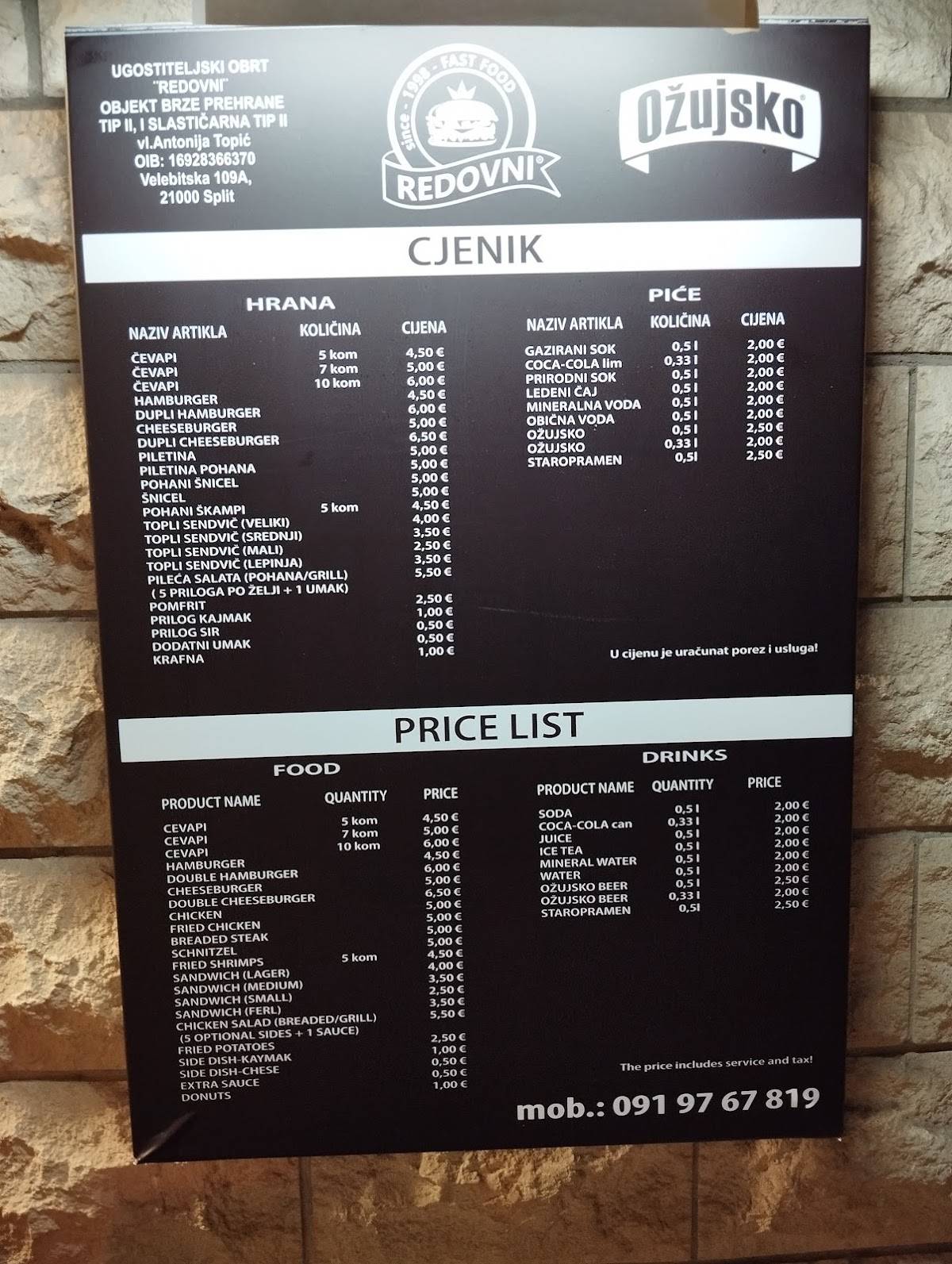 Menu di Fast Food Redovni 