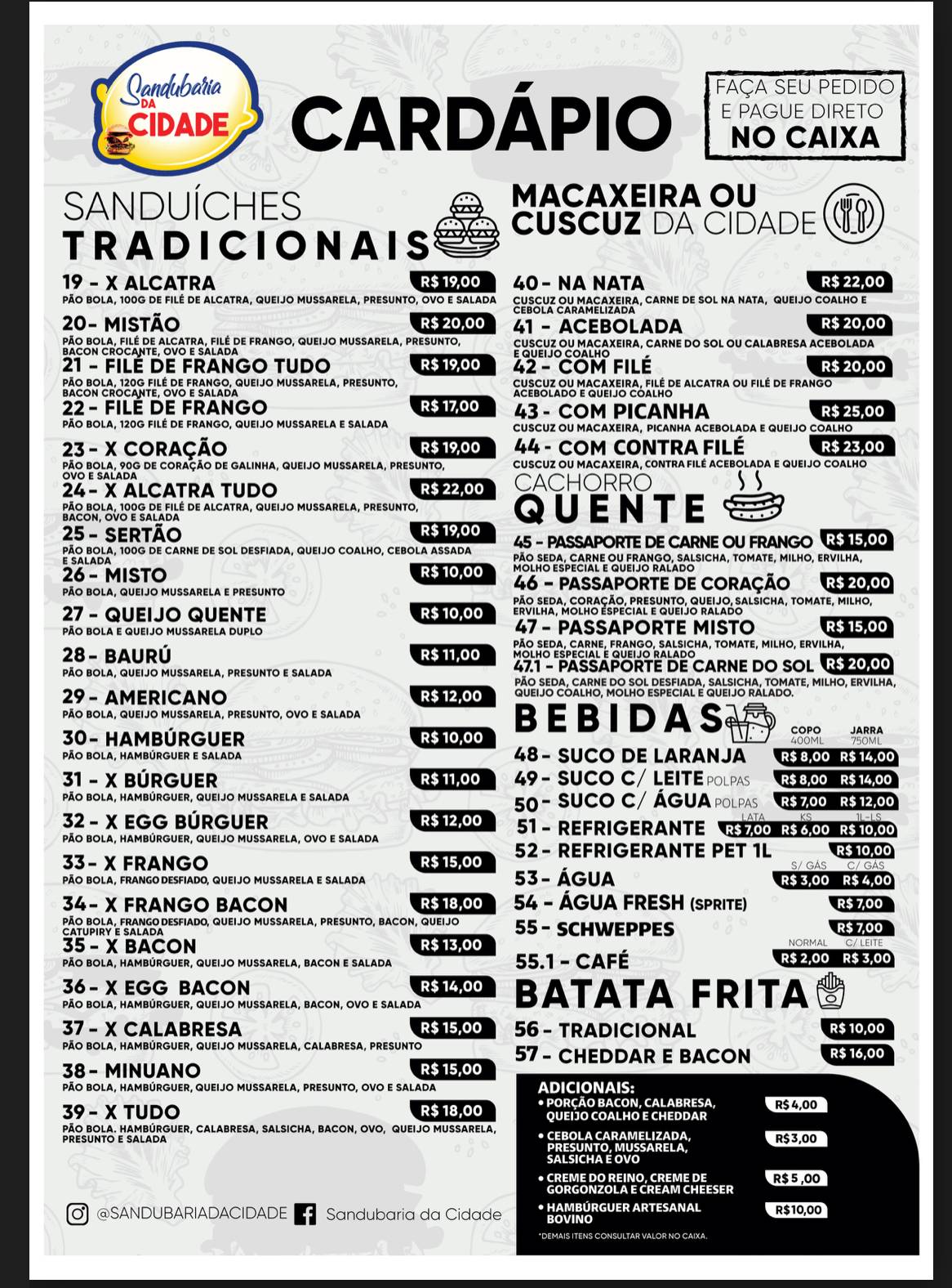 Sandubaria da Cidade cardápio