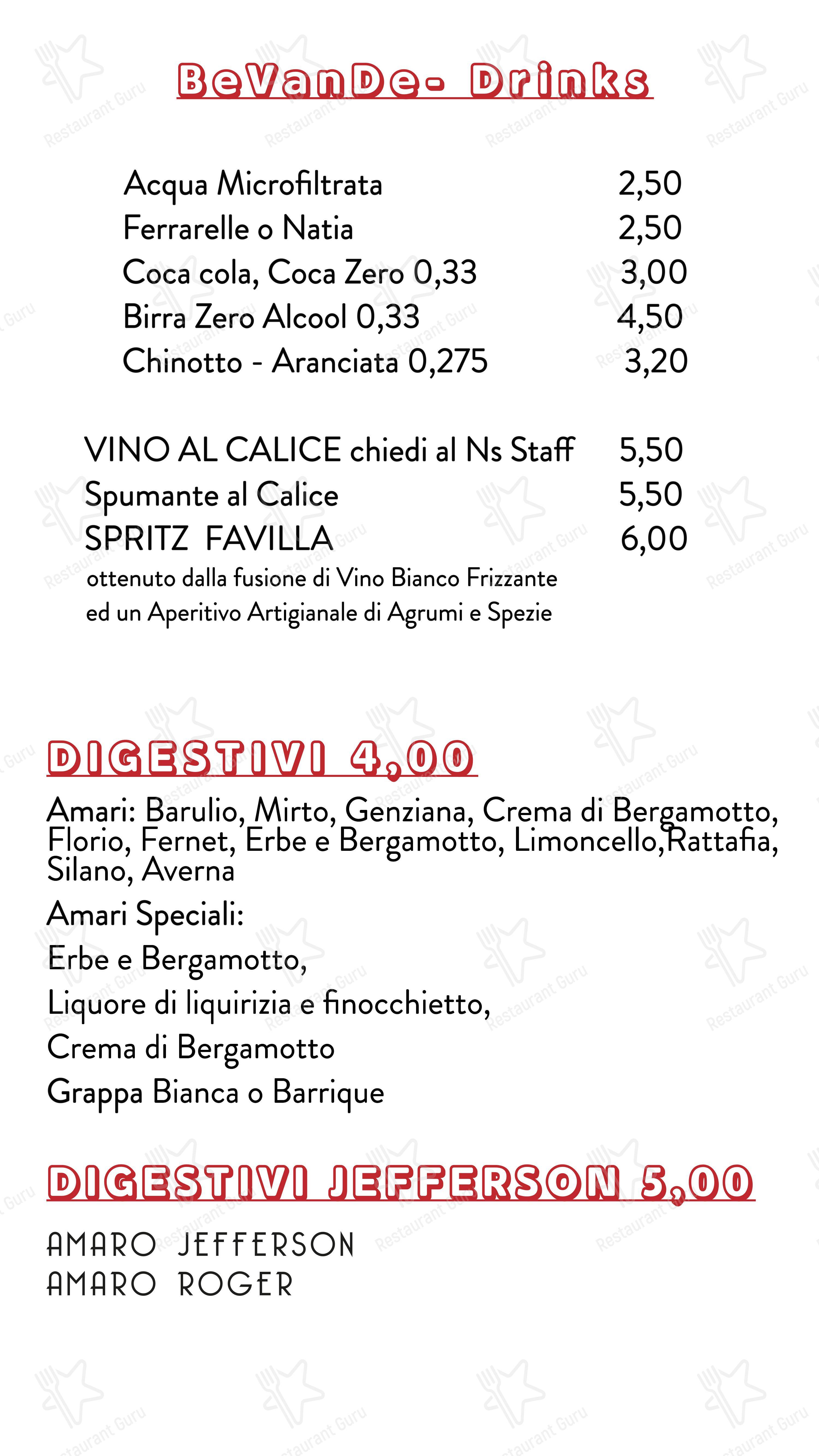 Menu per Favilla Pizzeria con Cucina Roma San Giovanni ristorante
