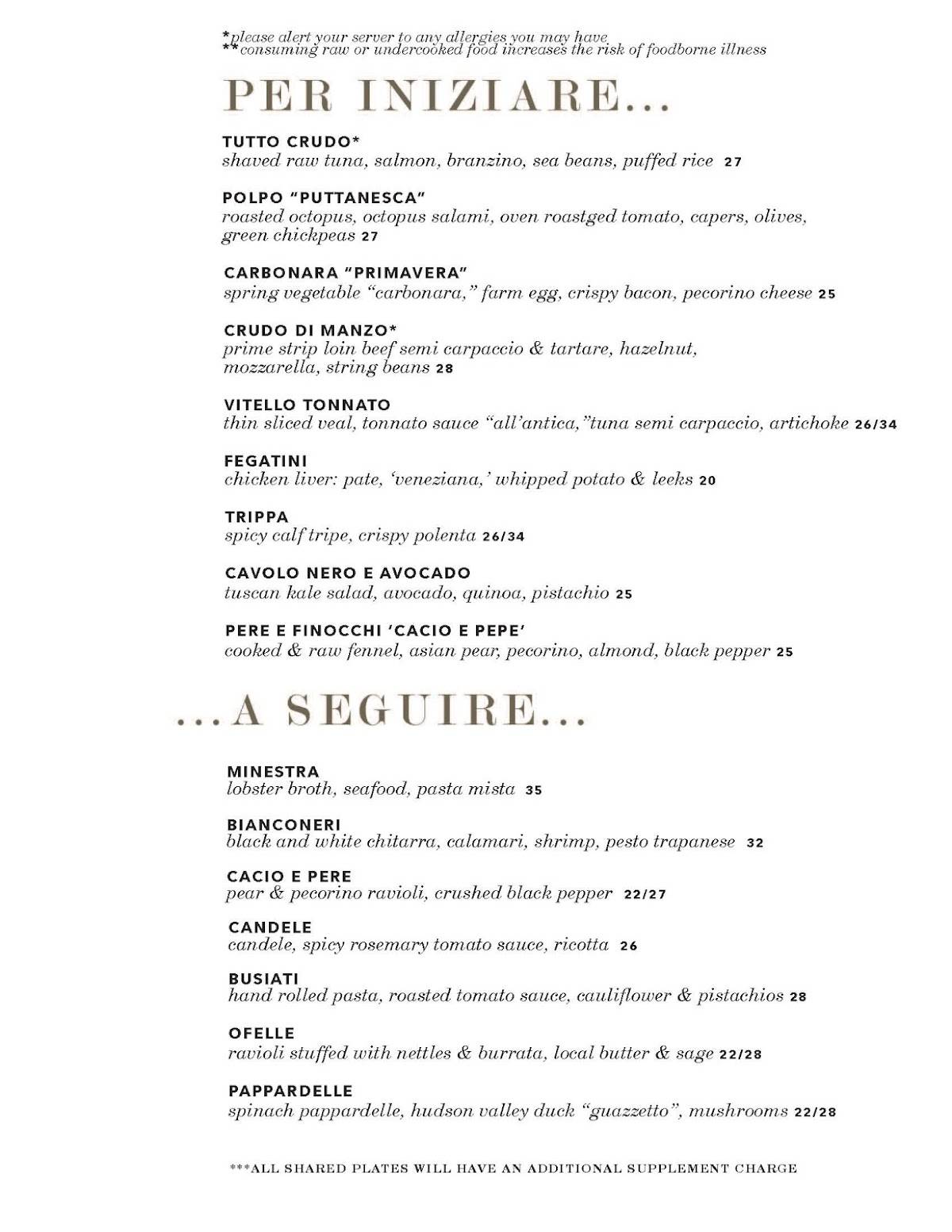 Felidia menu