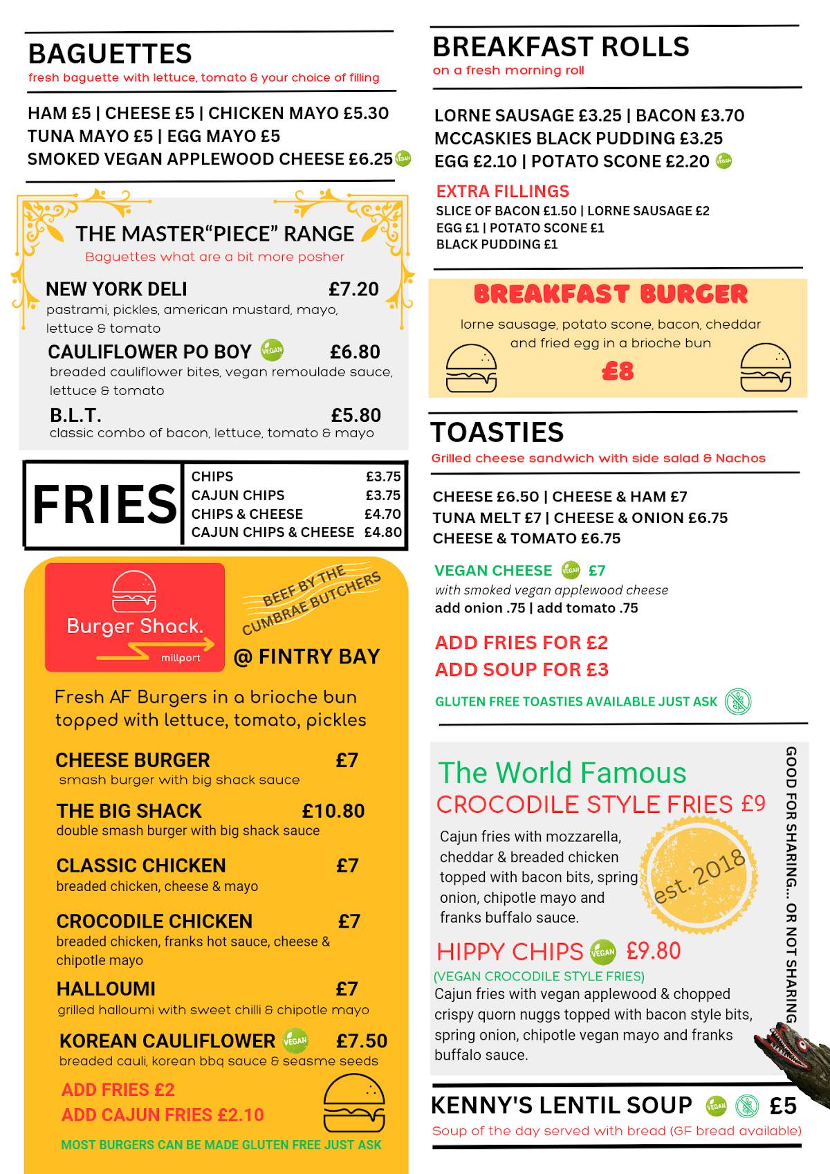 Menu at Fintry Bay Patio & Restaurant, Millport
