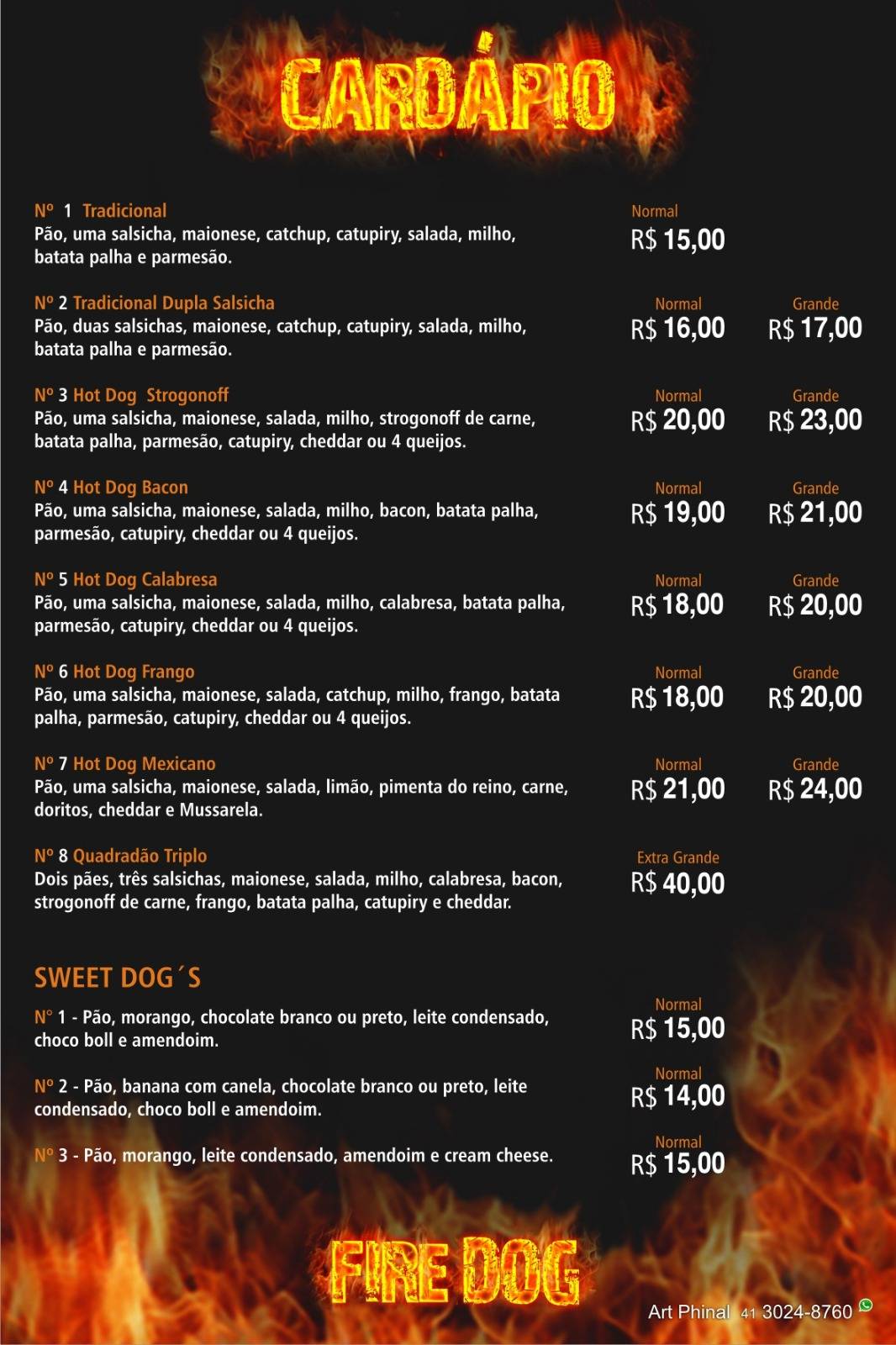 Fire Dog cardápio