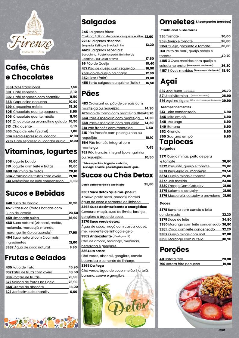 Firenze Padaria cardápio