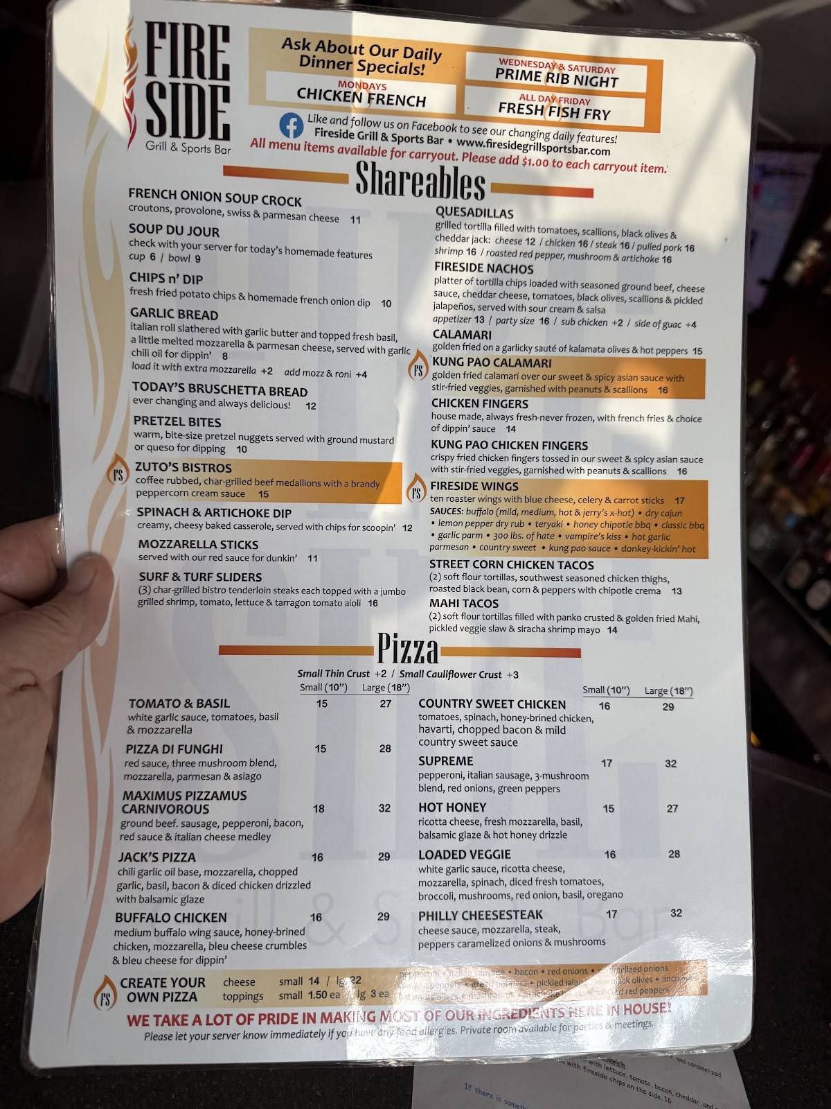 Menu at Fireside Grill & Sports Bar, Henrietta