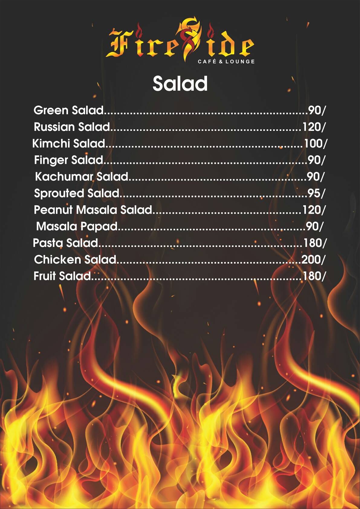 Fireside sky lounge menu
