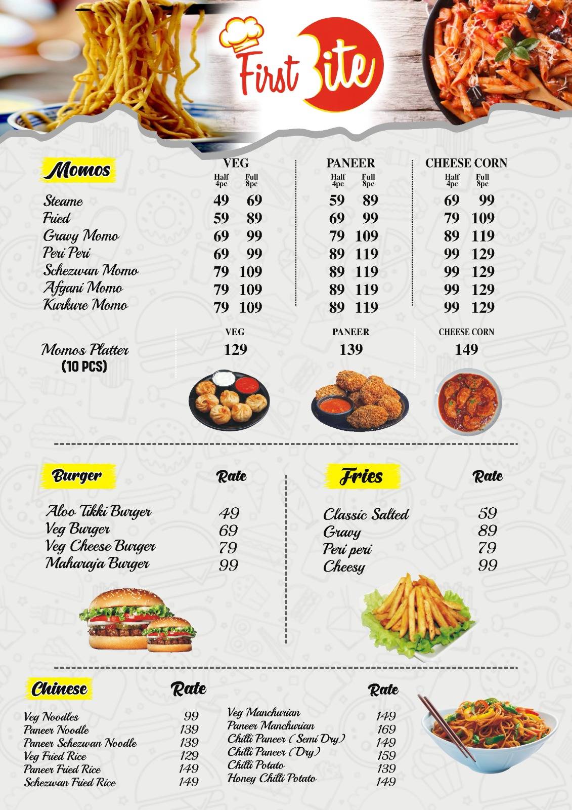 First Bite Restaurant menu