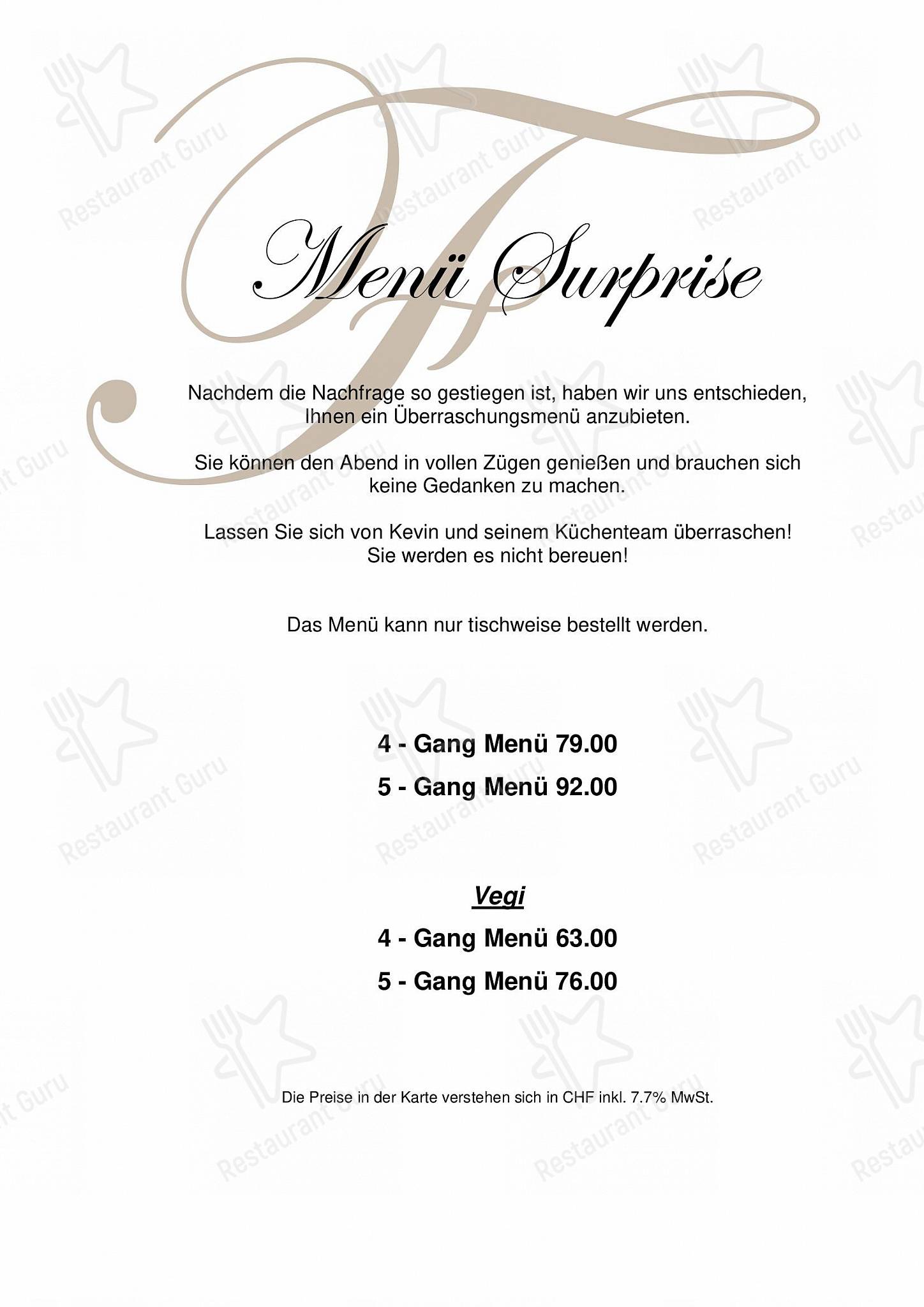 Drink menu per Restaurant First in Illnau-Effretikon