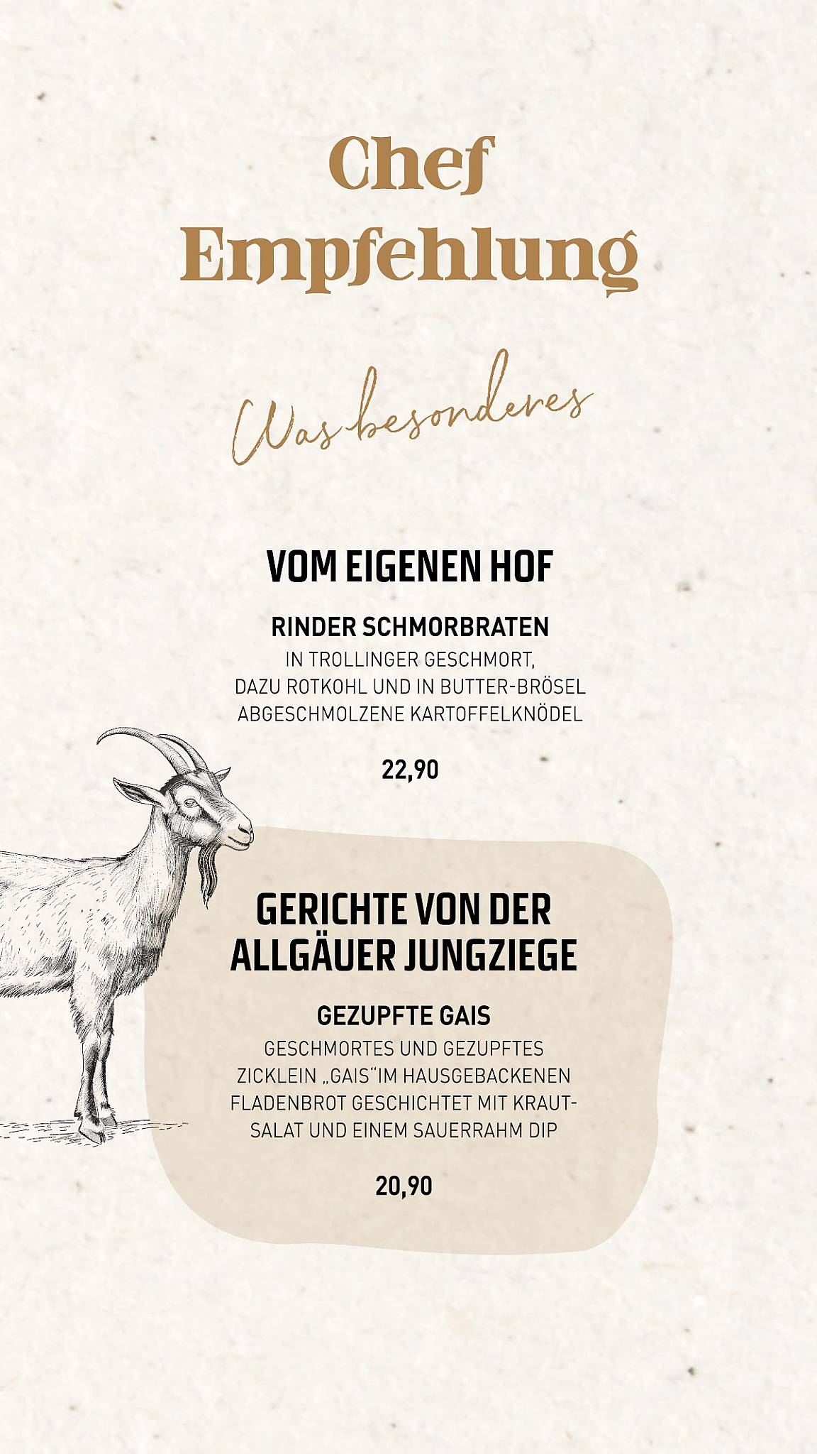 Menu de Gaisbock die Dorfalpe