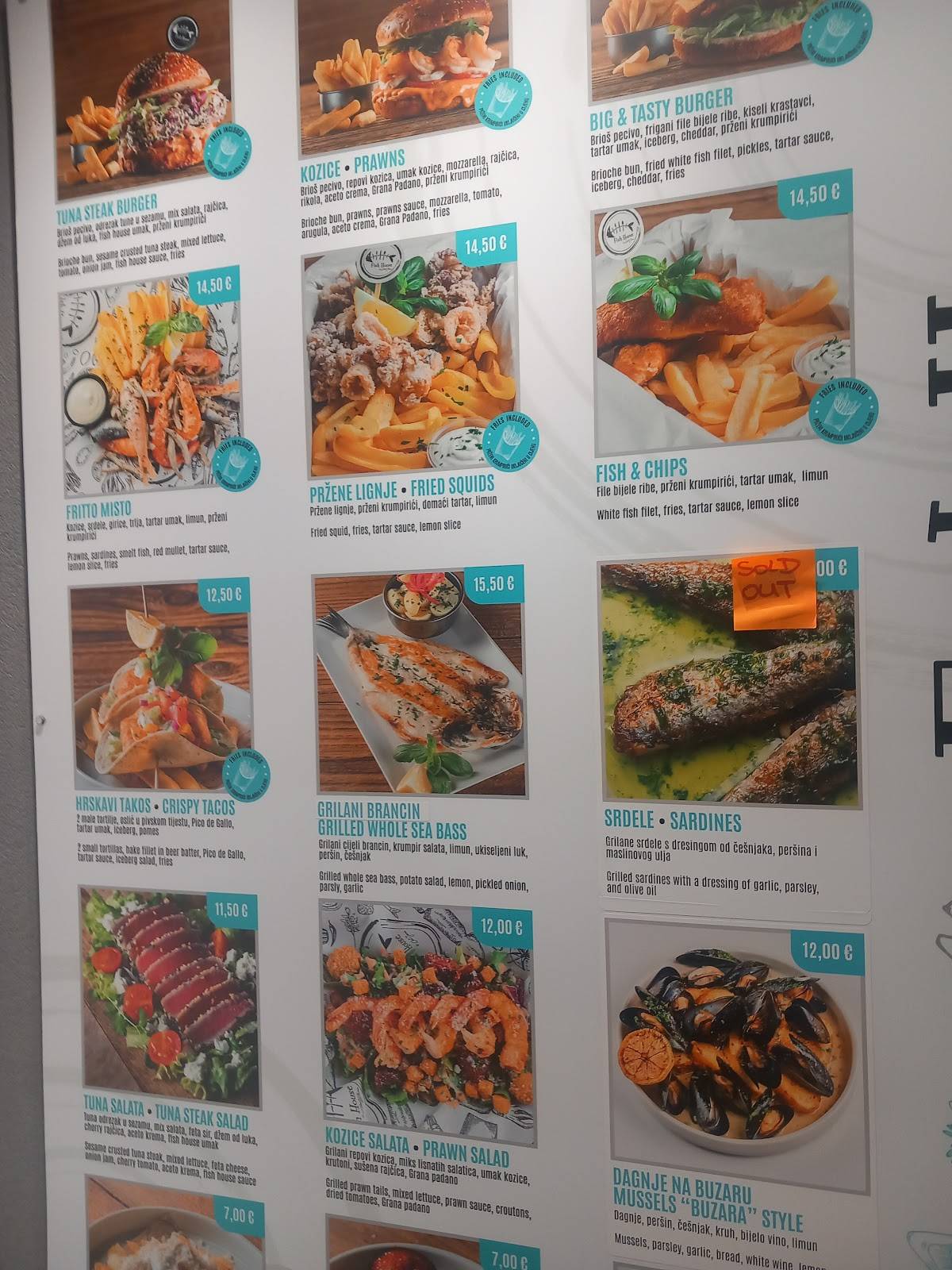 Menu di Fish House Rovinj 