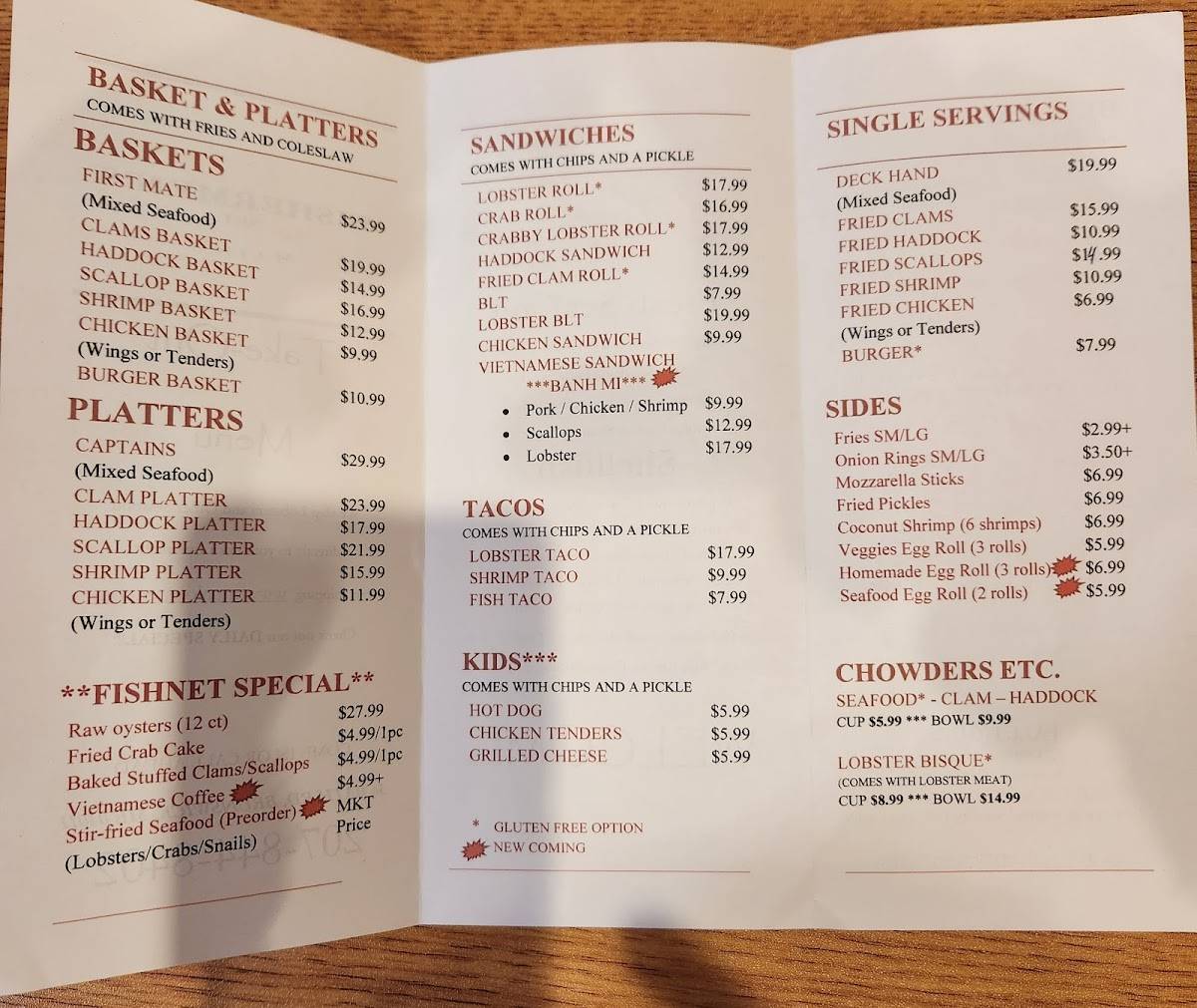 Menu at Fishermen's Net Seafood Restaurant & Market, Brunswick