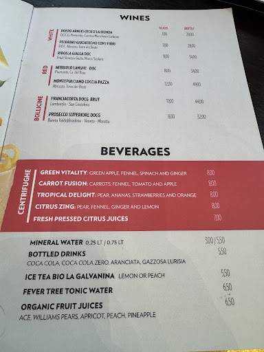 Menu di Flagship Store Lavazza - Milano 