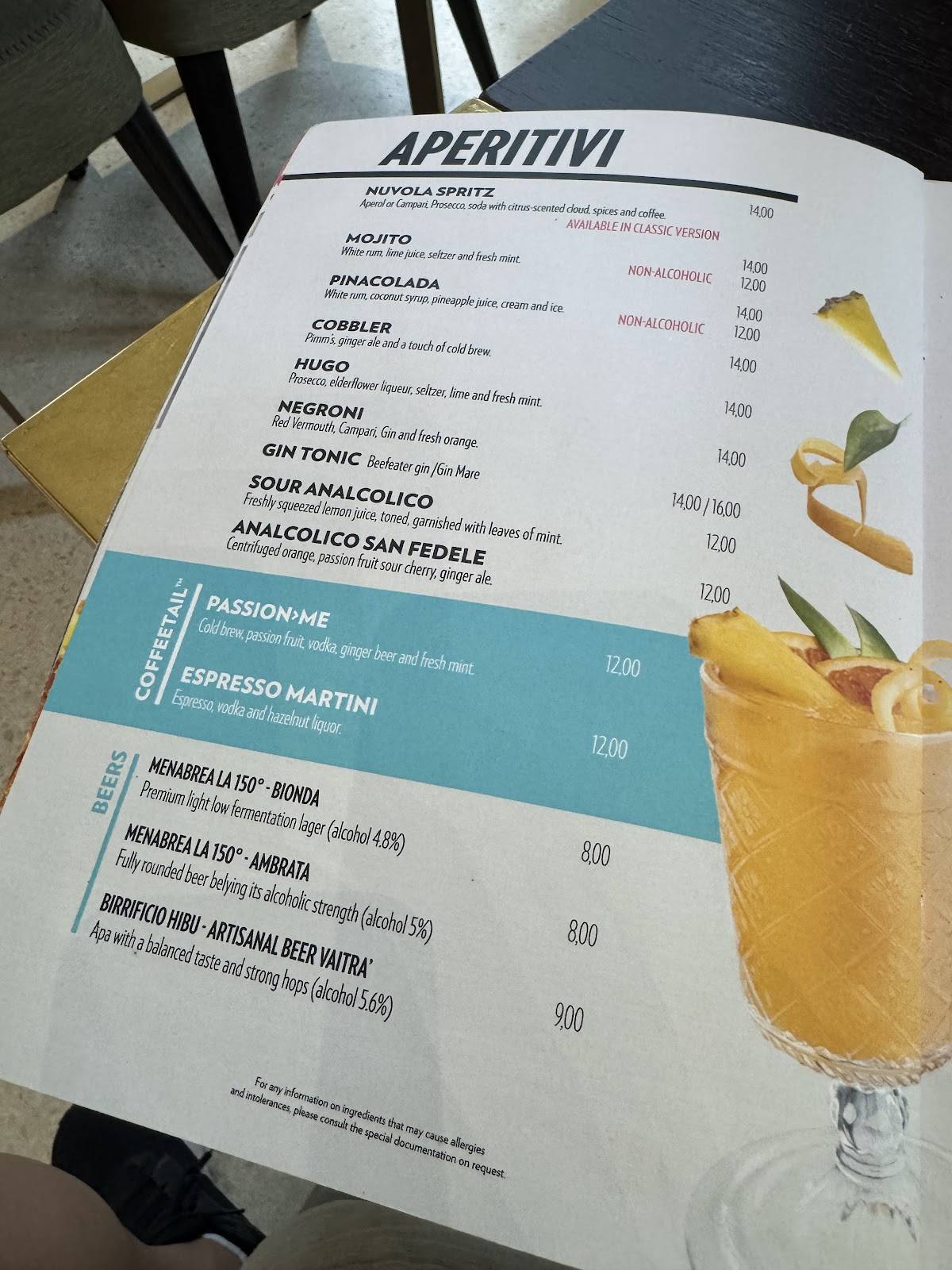 Menu di Flagship Store Lavazza - Milano 