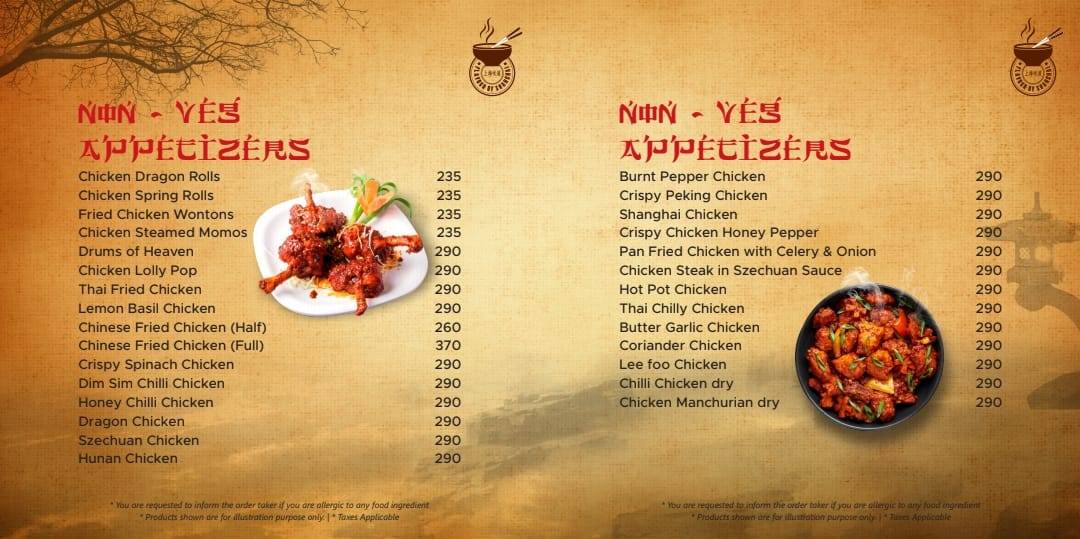 Flavour Of Shanghai menu