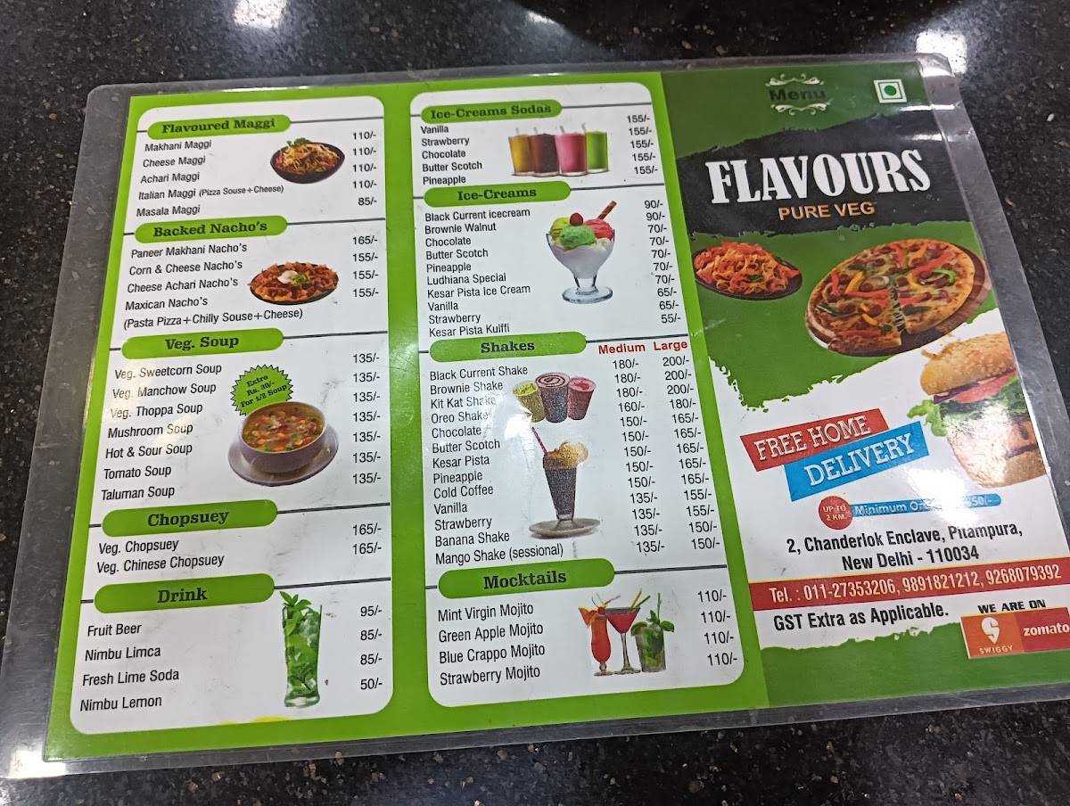 Flavours menu