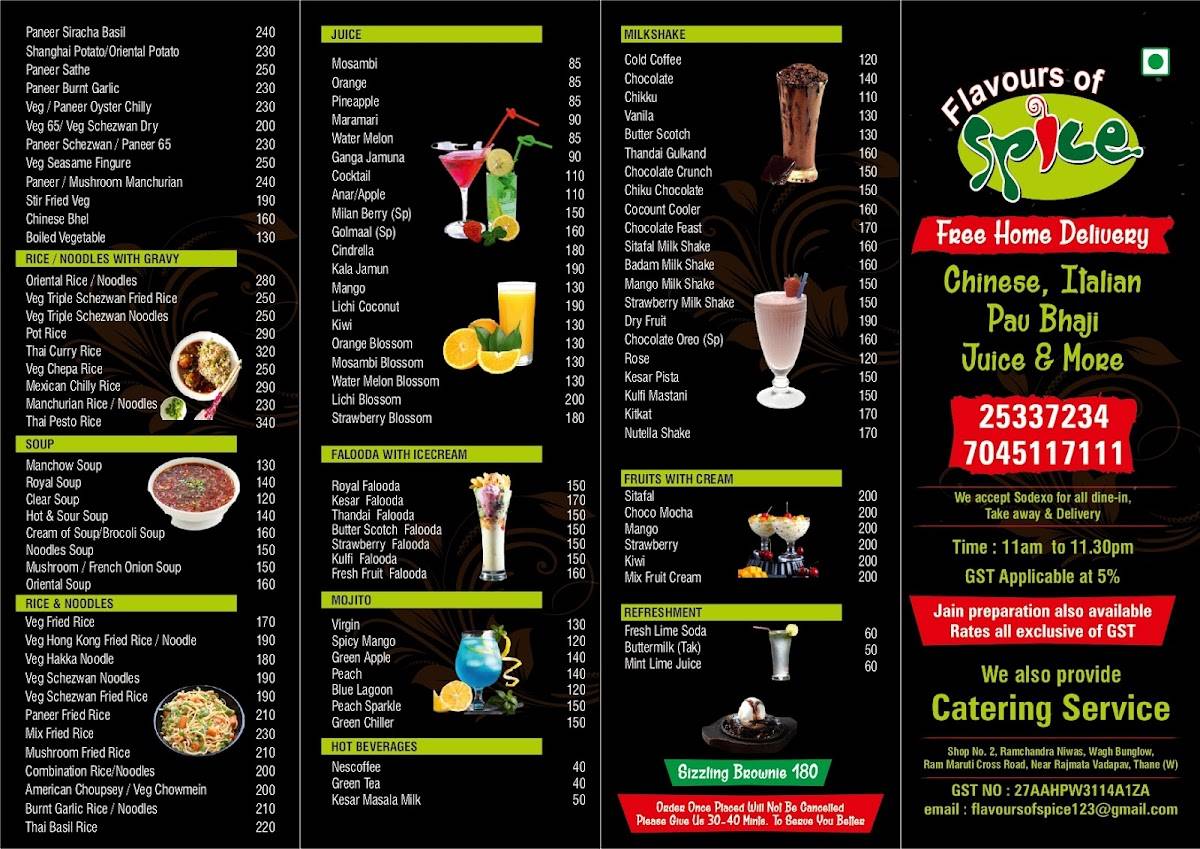 Flavours of Spice menu