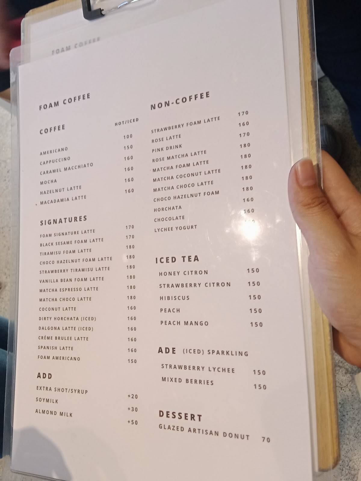 Menu at Foam Coffee Baguio restaurant, Baguio