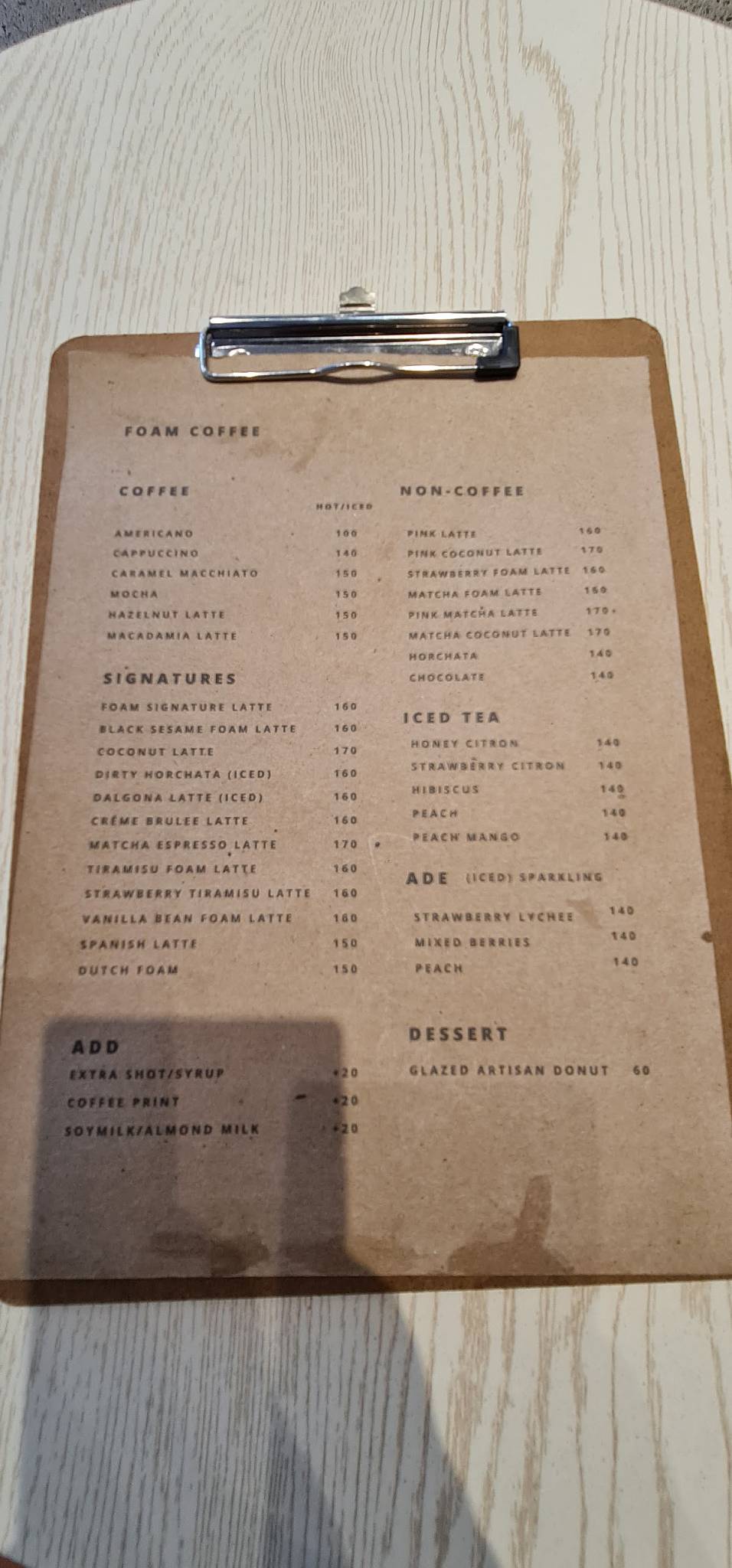 Menu at Foam Coffee Baguio restaurant, Baguio