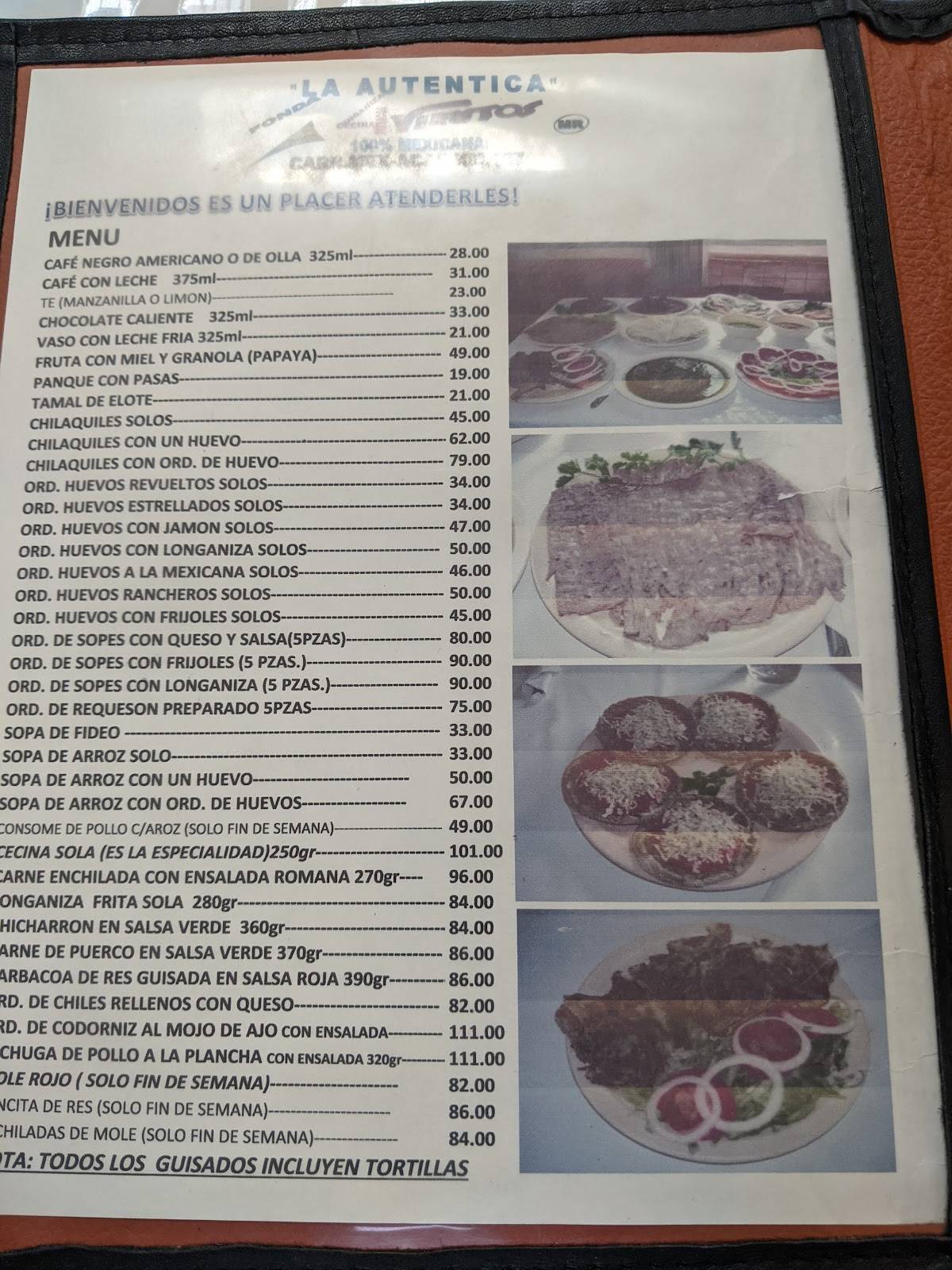 Carta del restaurante Fonda 4 Vientos, San José Vista Hermosa